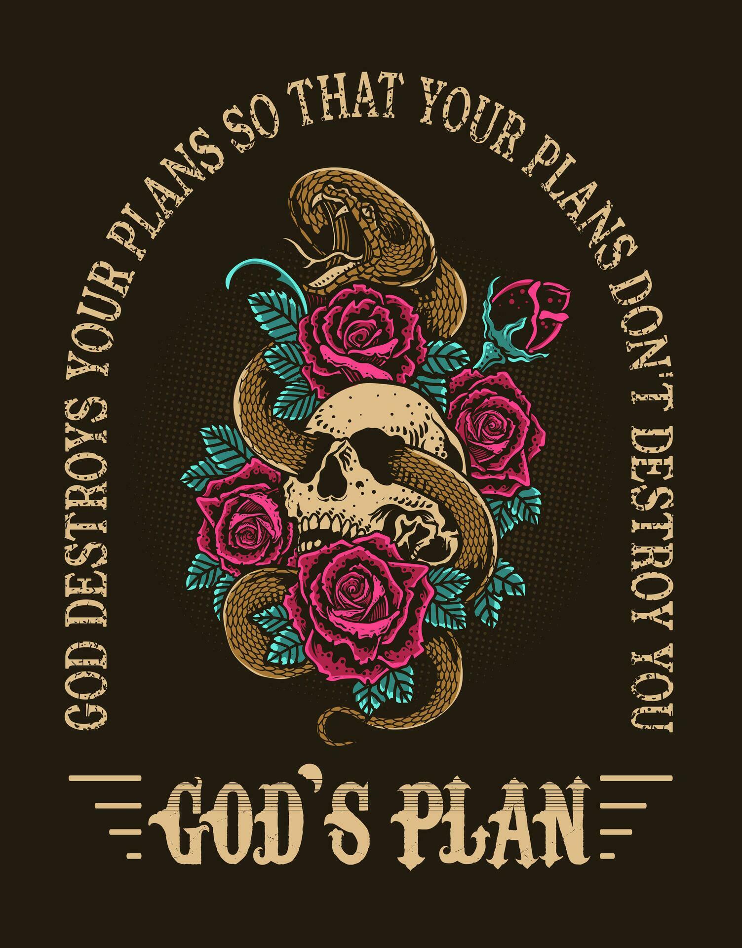 Illustration vintage skull rose flower with snake Stock Free