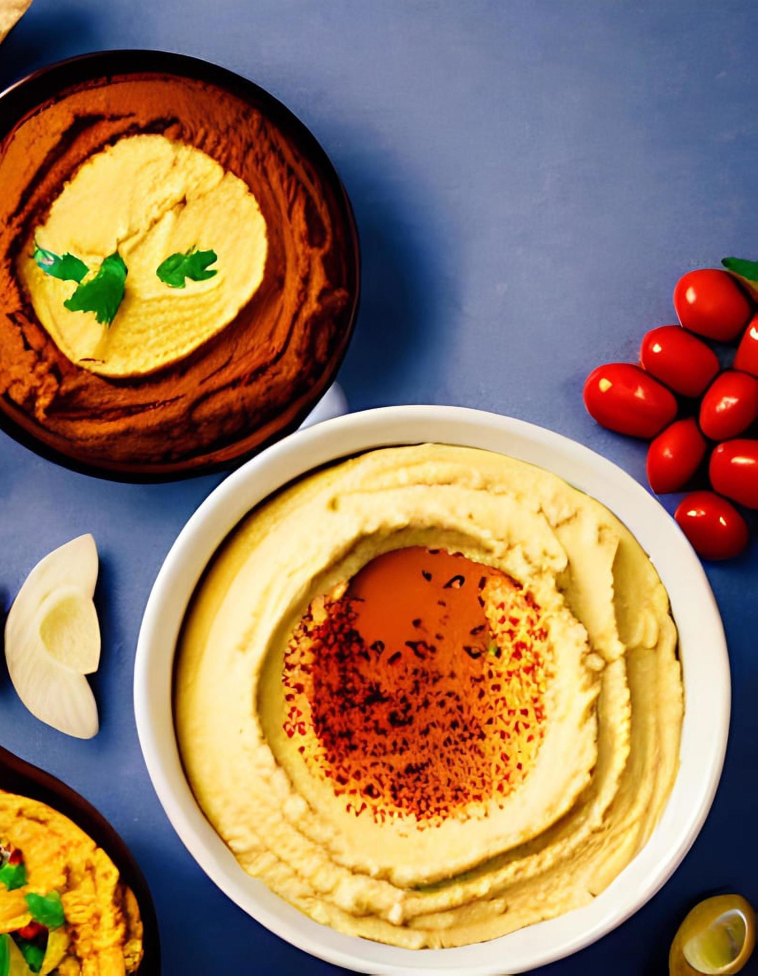 Healthy food. Traditional freshly made organic hummus. Stock Free