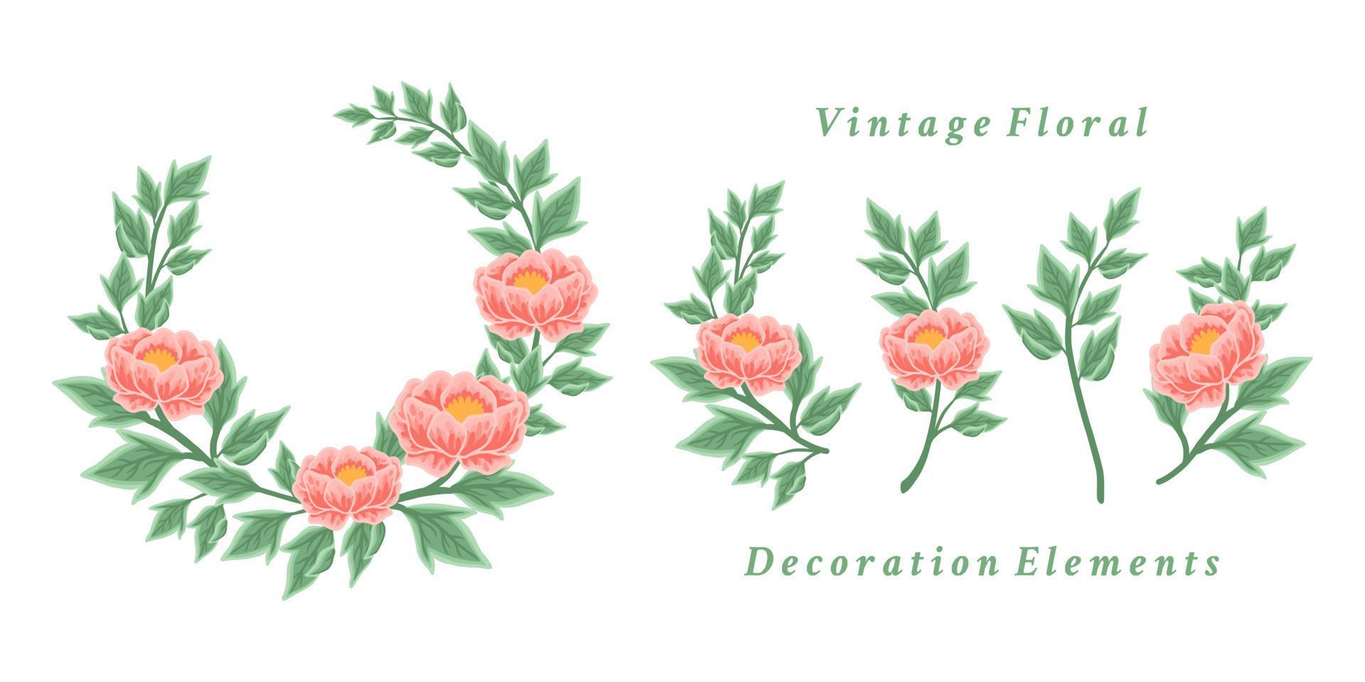 Beautiful vintage flower wreath and bouquet vector illustration arrangement set Stock Free and Free SVG