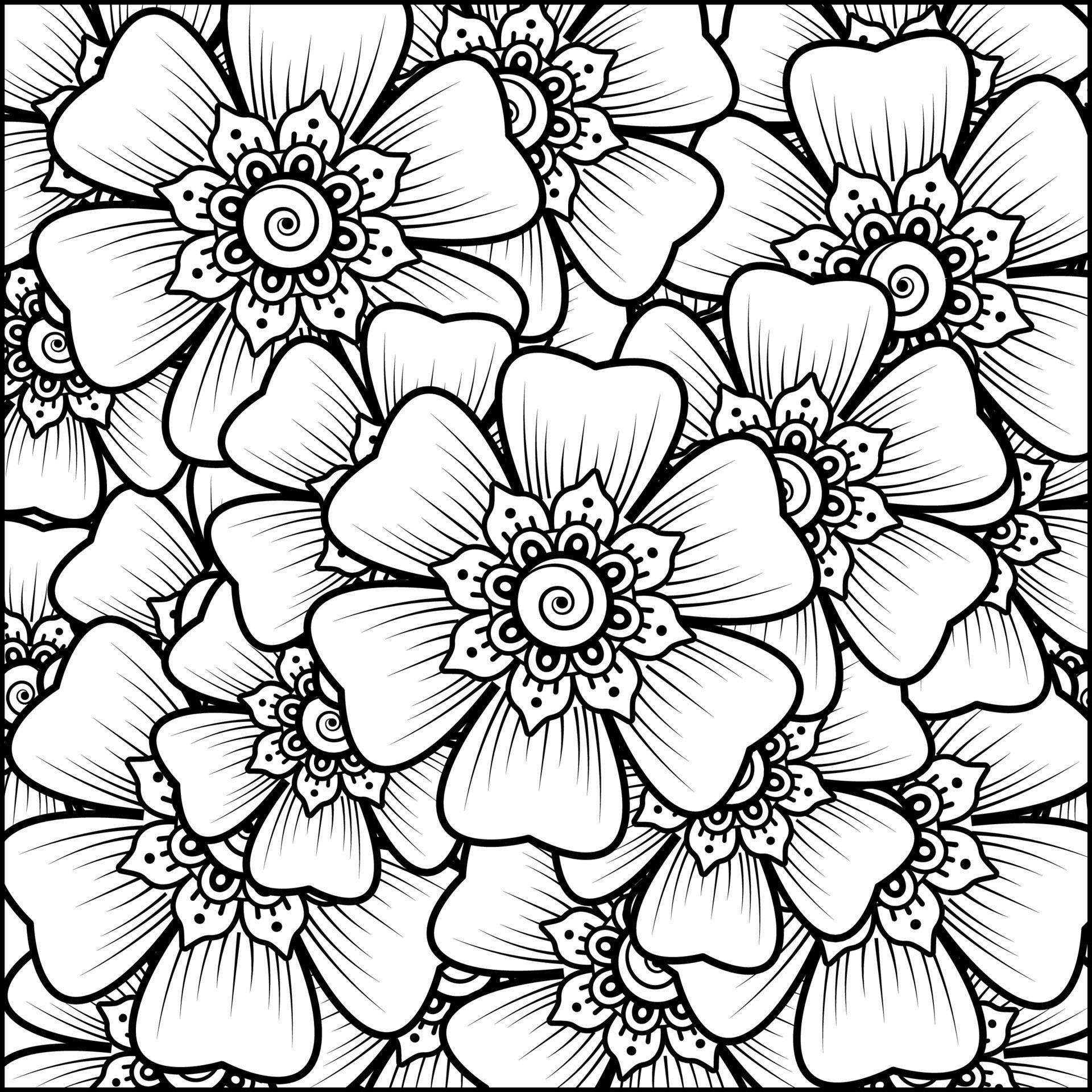 Floral Background with mehndi flower. Decorative ornament in ethnic oriental style. Coloring book. Stock Free