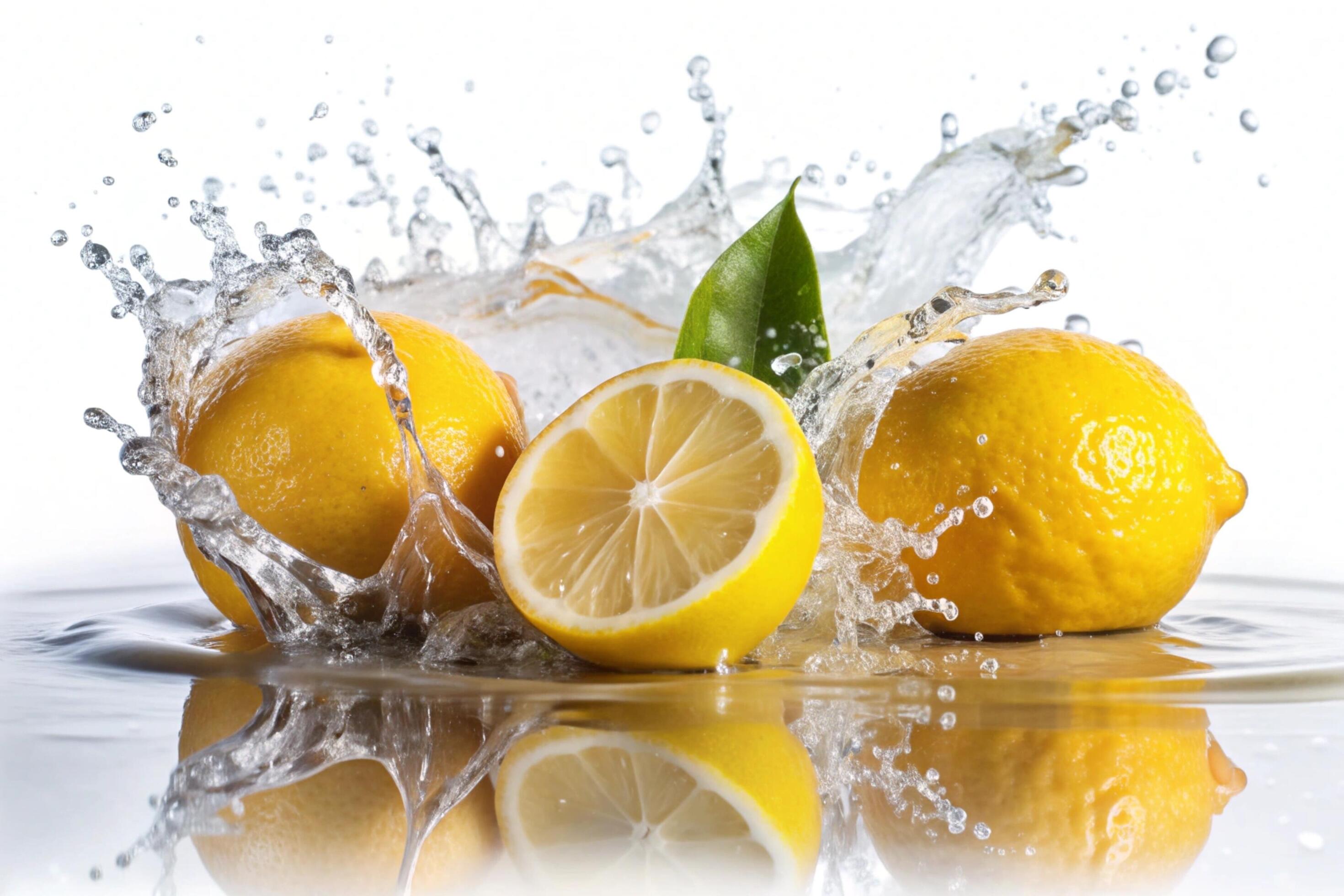 Lemon splashes on white background Stock Free