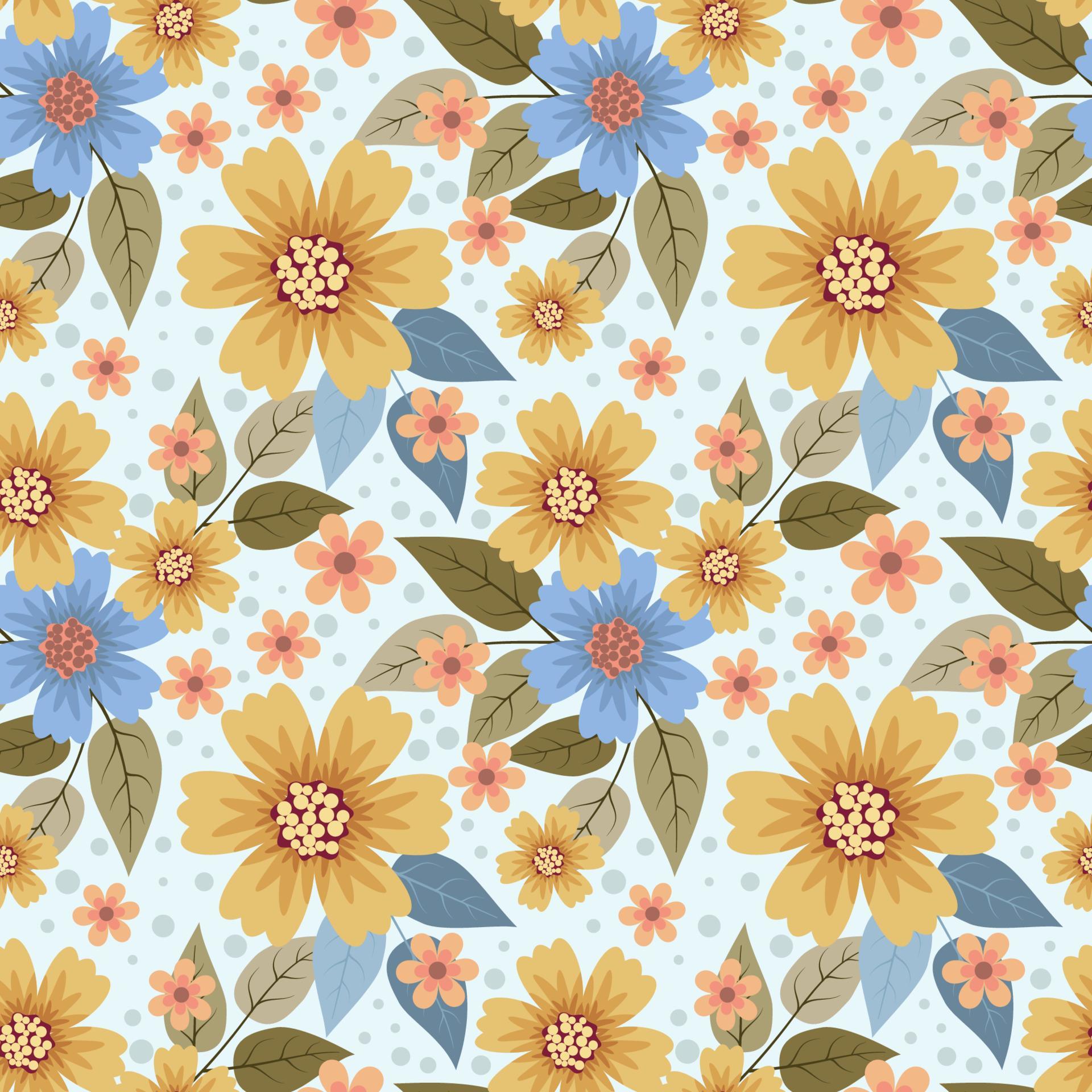 Beautiful Colourful Flowers and Leave Design On Bright Background Seamless Pattern for Fabric Textile Wallpaper. Stock Free