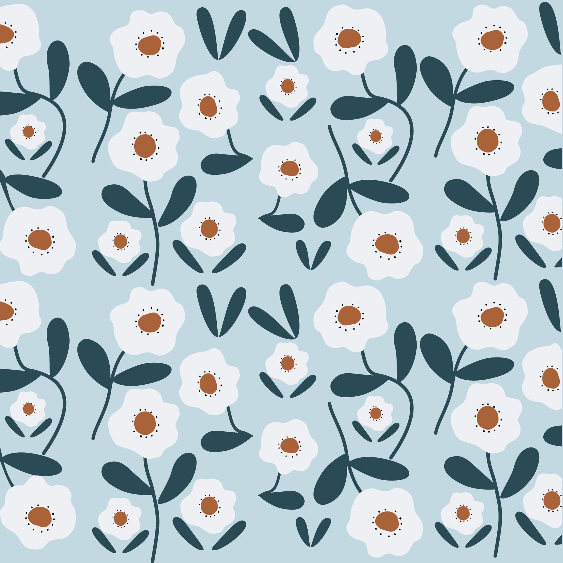 Hand drawn white abstract flowers pattern on blue background for fabric, textile, wallpaper Free Vector