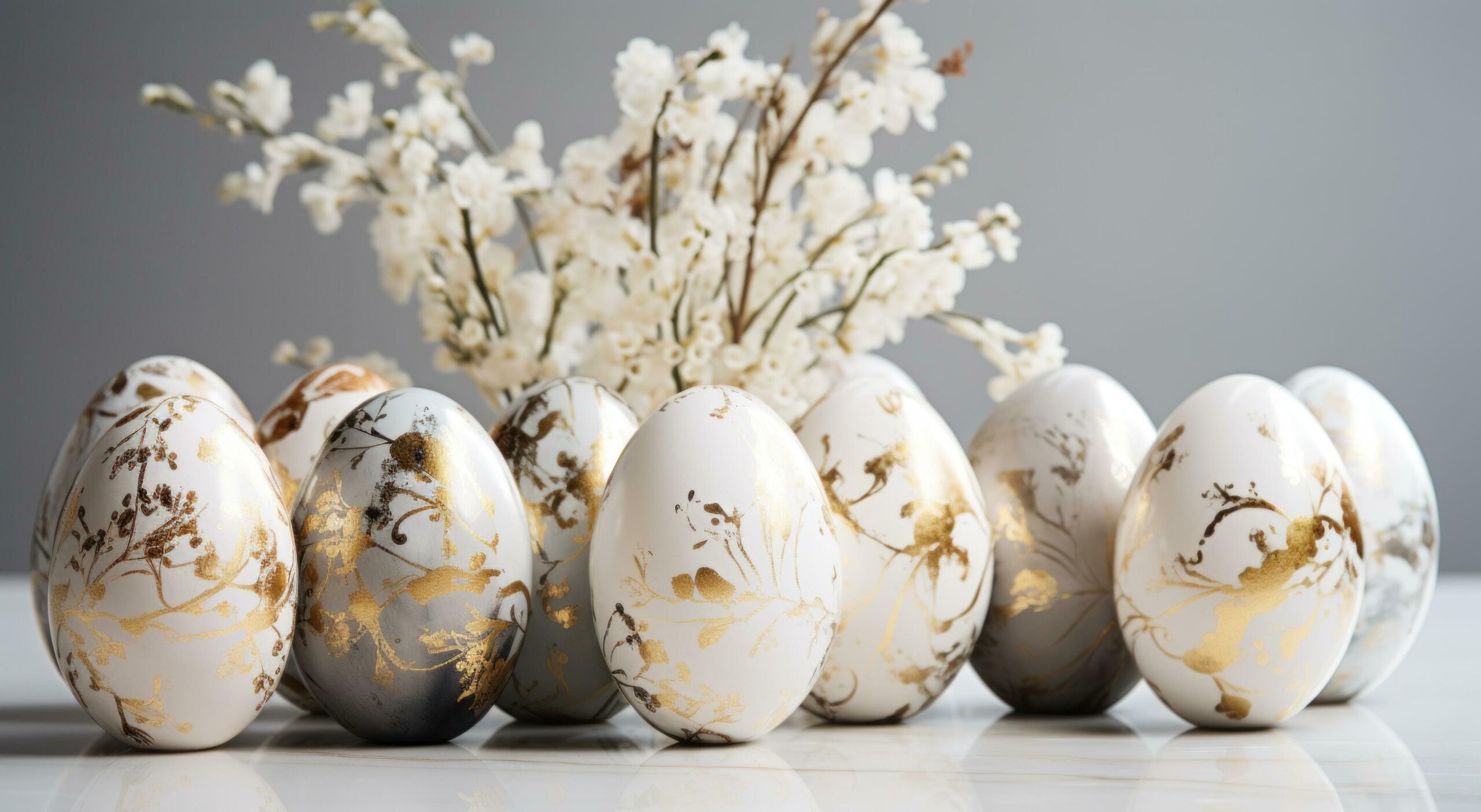 decorative white and gold easter eggs Free Photo