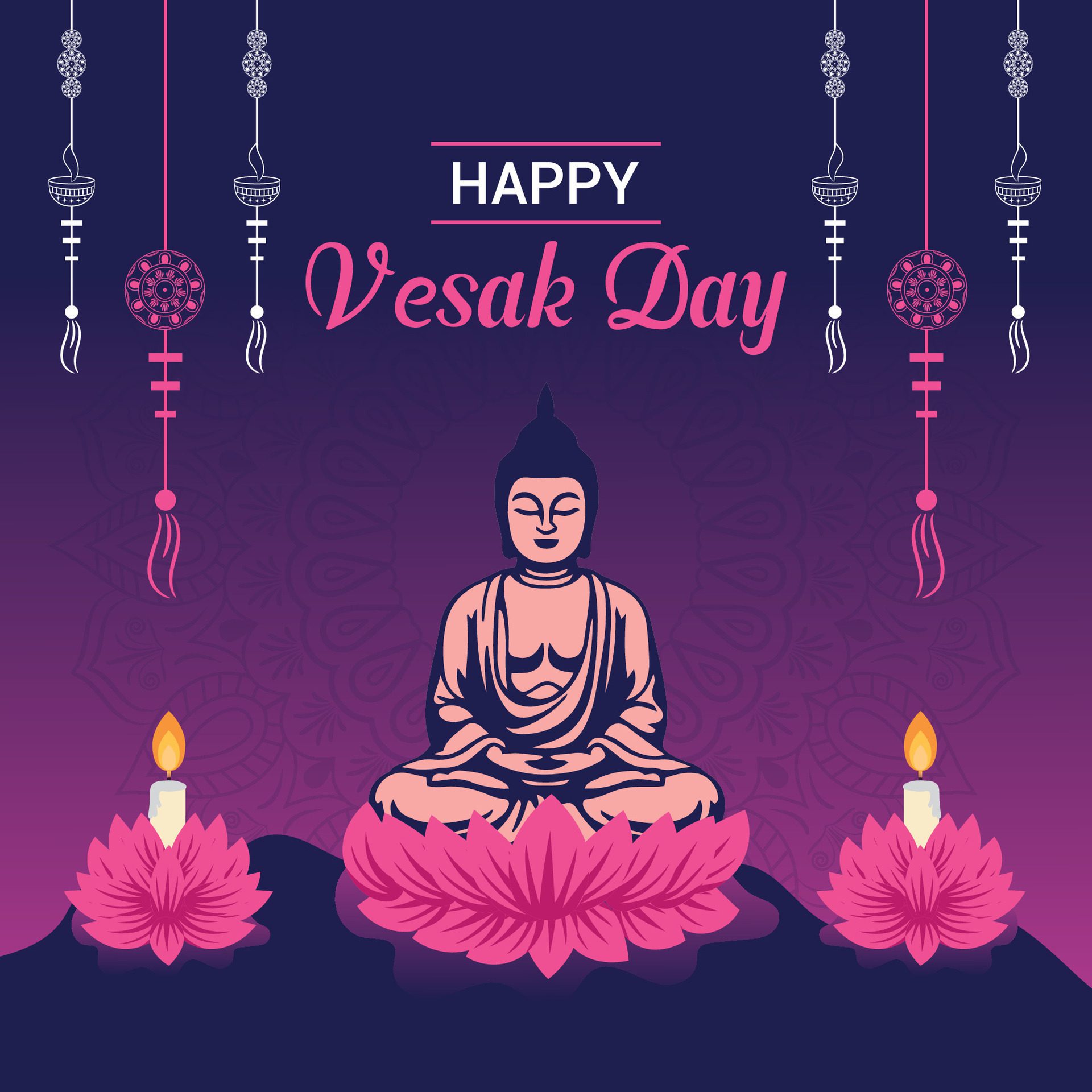 Flat vesak day illustration festival celebration social media post and vesak day Banner Free Vector