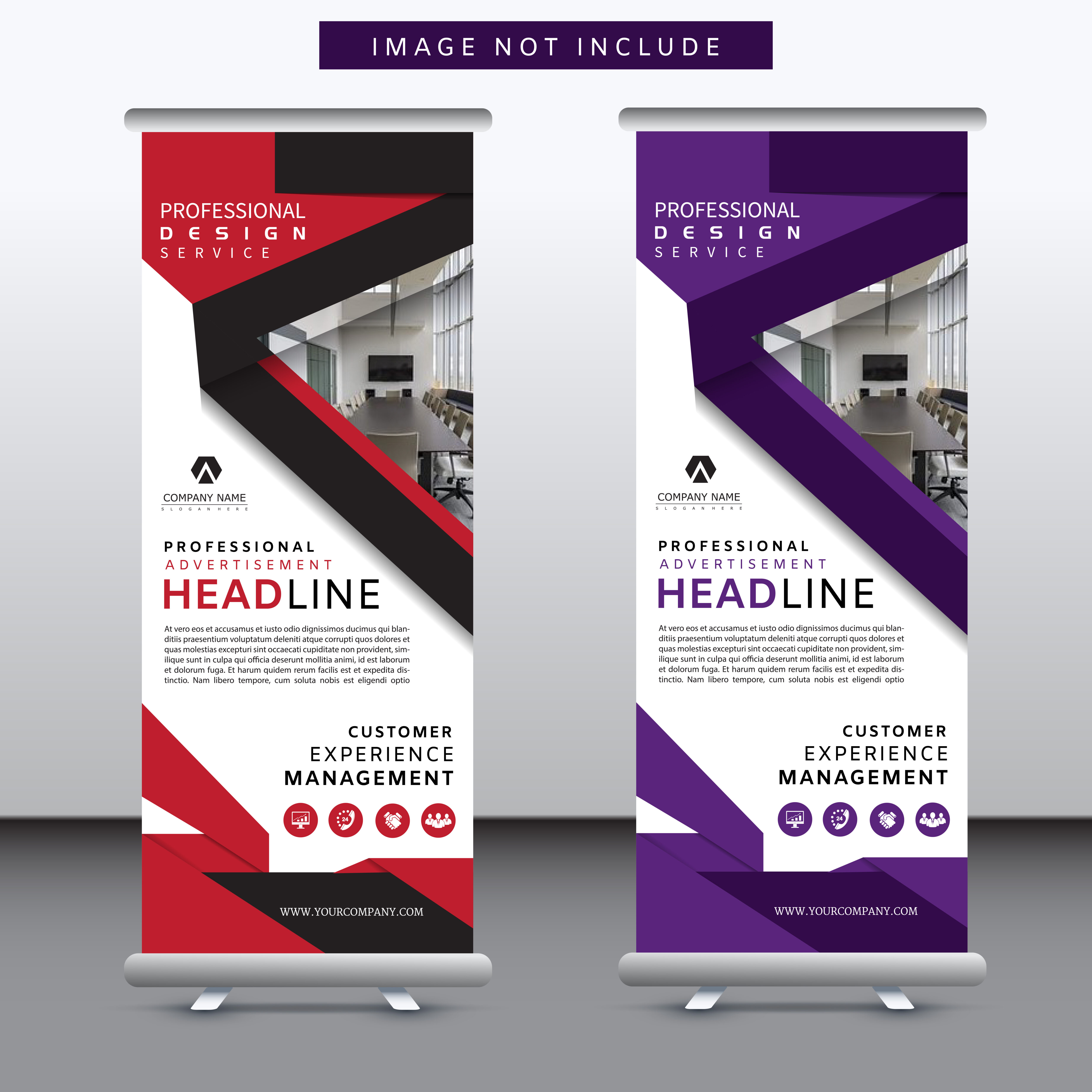 red and purple modern roll up banner set with angle design Free Vector