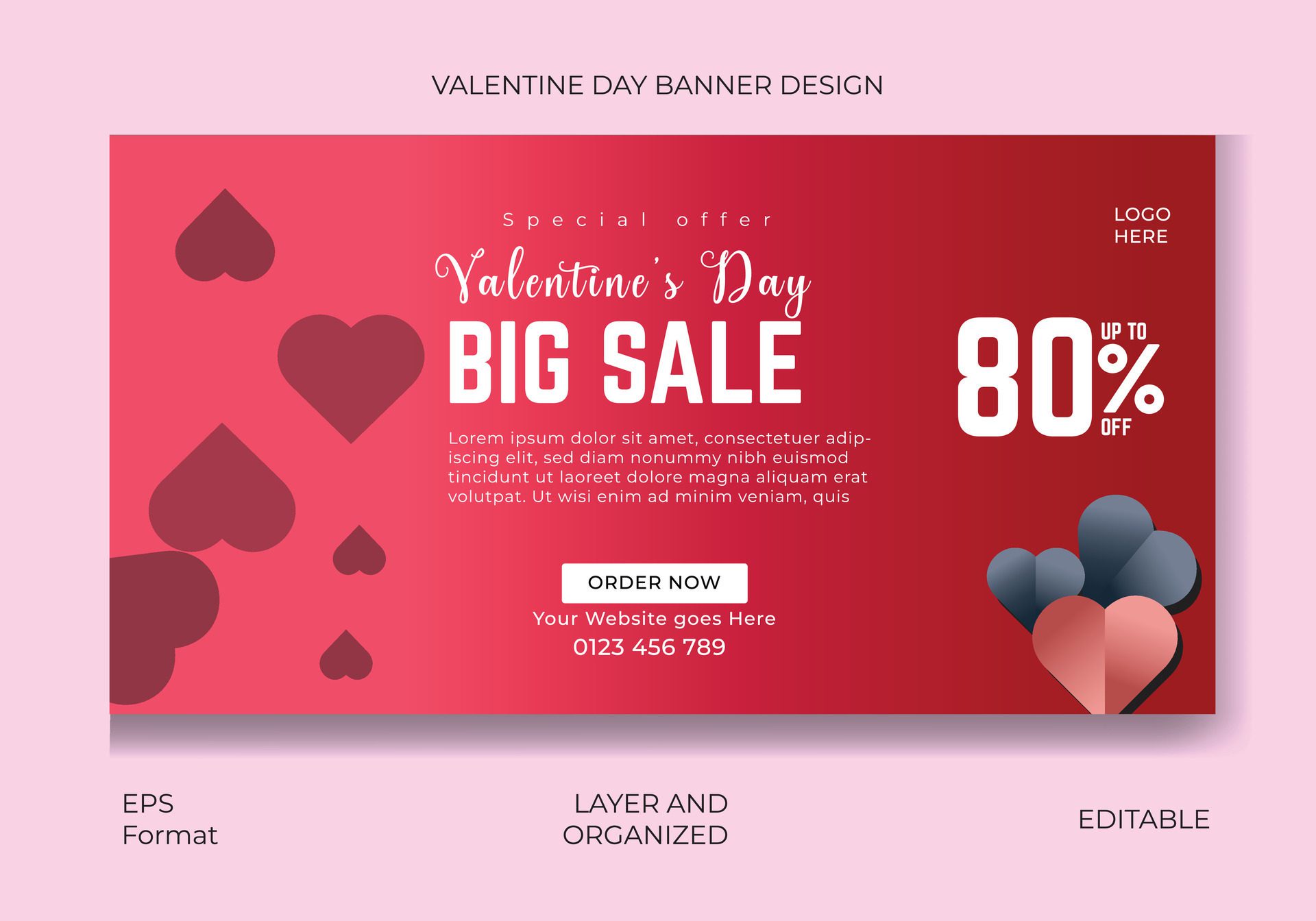 Valentine Day Sale web banner template.Valentine day social media cover template. Free Vector