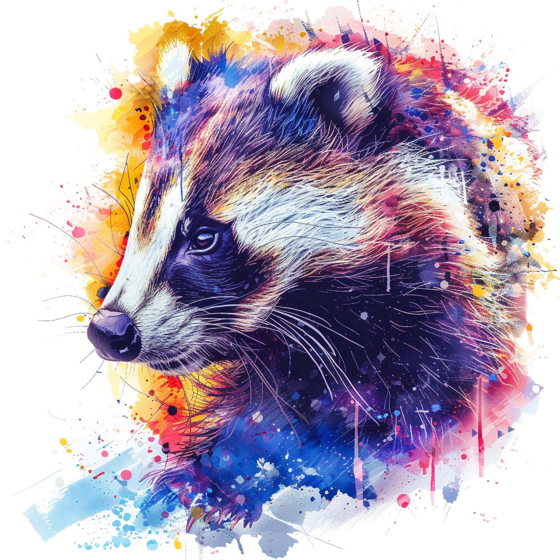 a painting of a badger with colorful splatters Stock Free