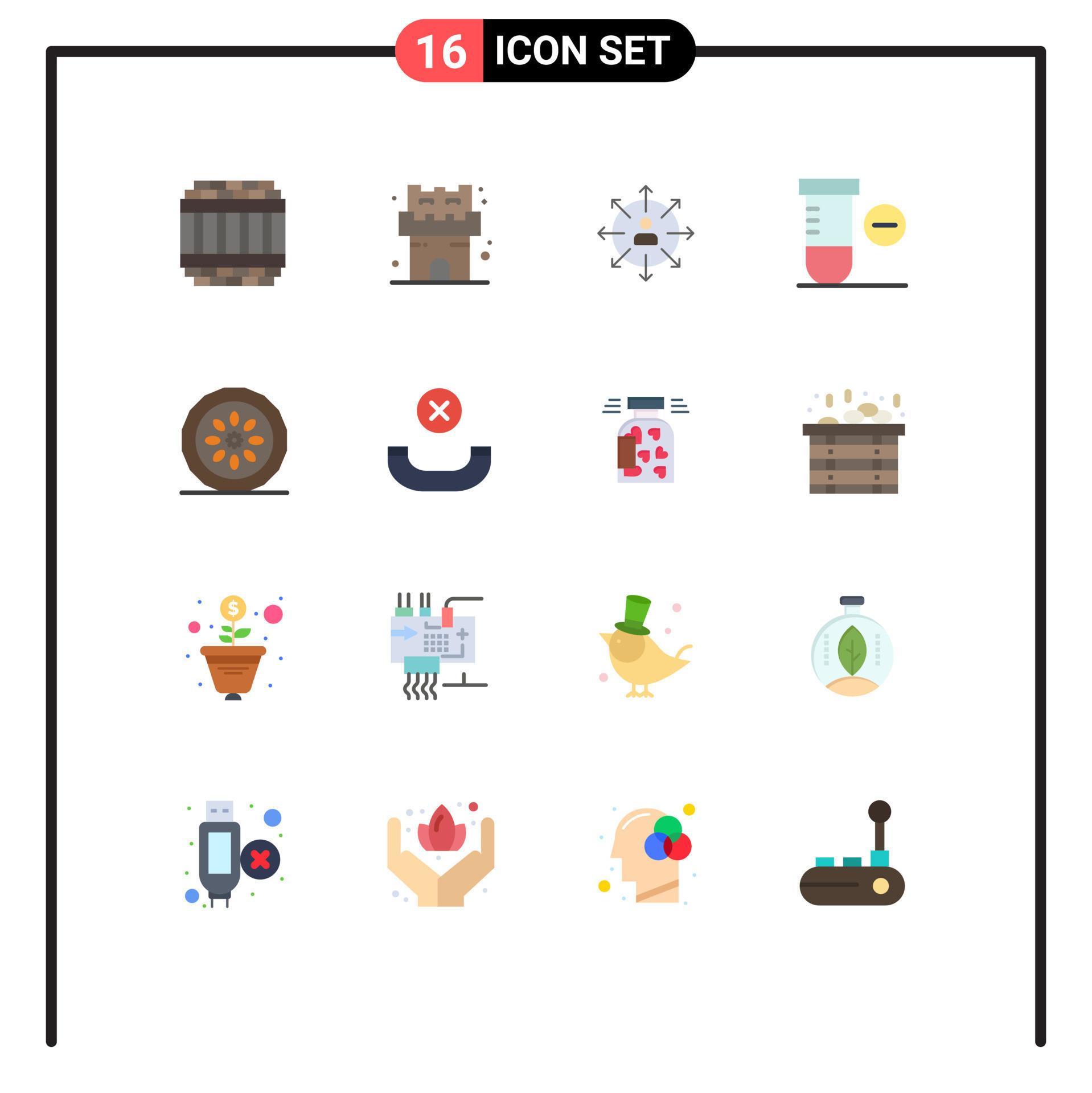 Modern Set of 16 Flat Colors Pictograph of cake science arrows minus person Editable Pack of Creative Vector Design Elements Stock Free