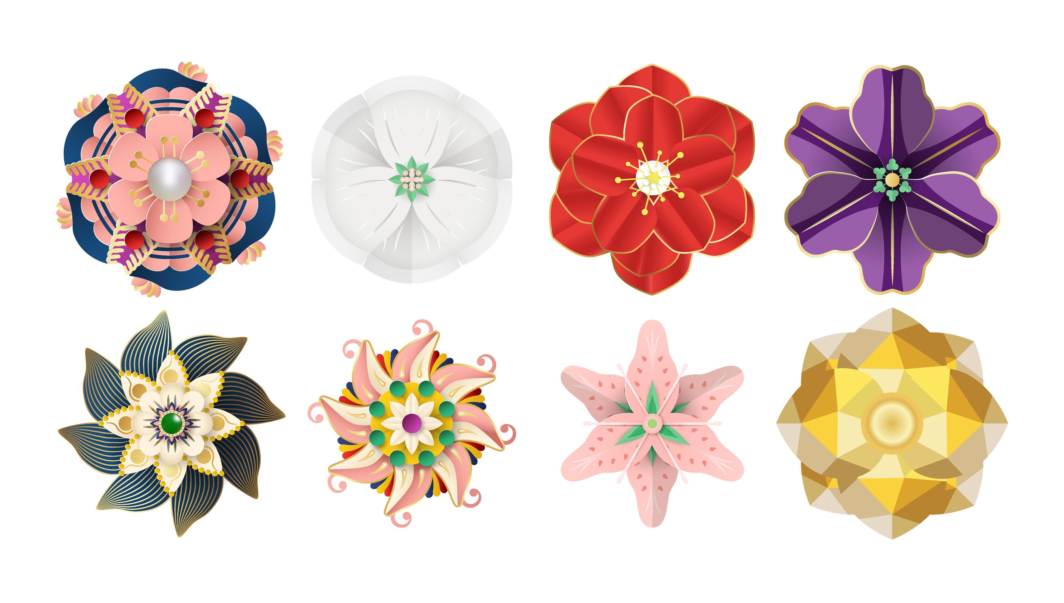 Paper cut origami flowers elements for decorations. Stock Free