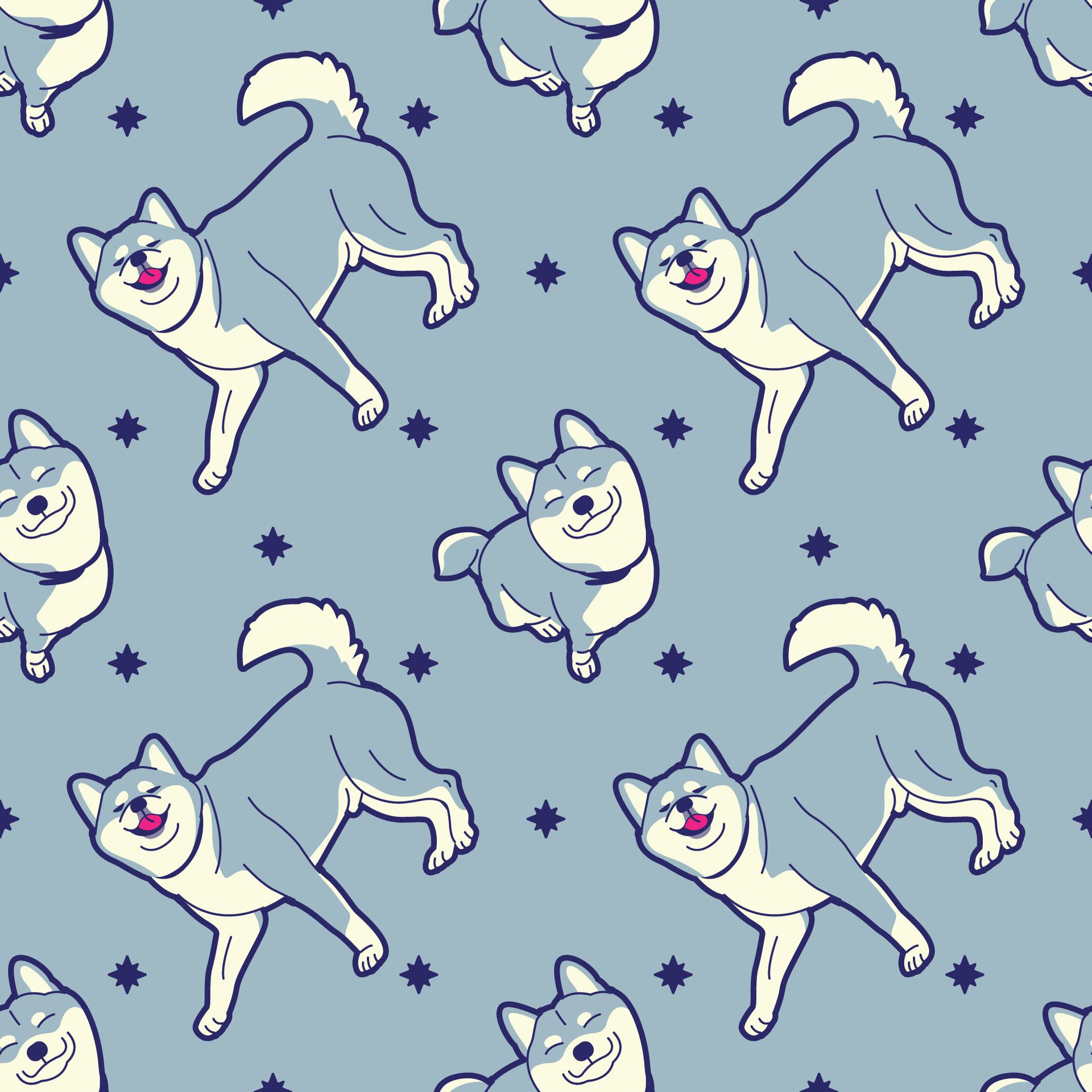 HAPPY FACE GREY SHIBA SEAMLESS PATTERN Free Vector