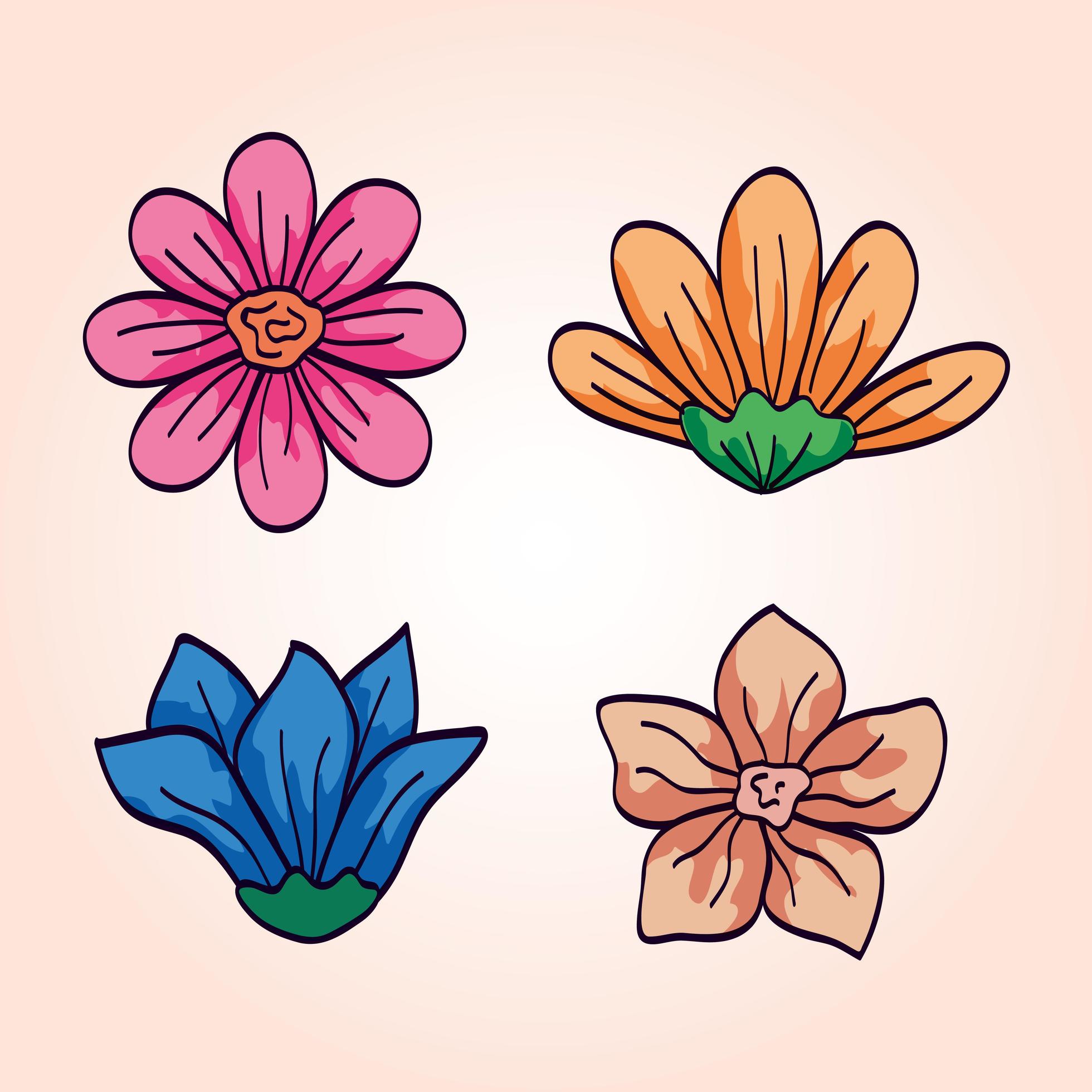 set of cute flowers naturals Stock Free