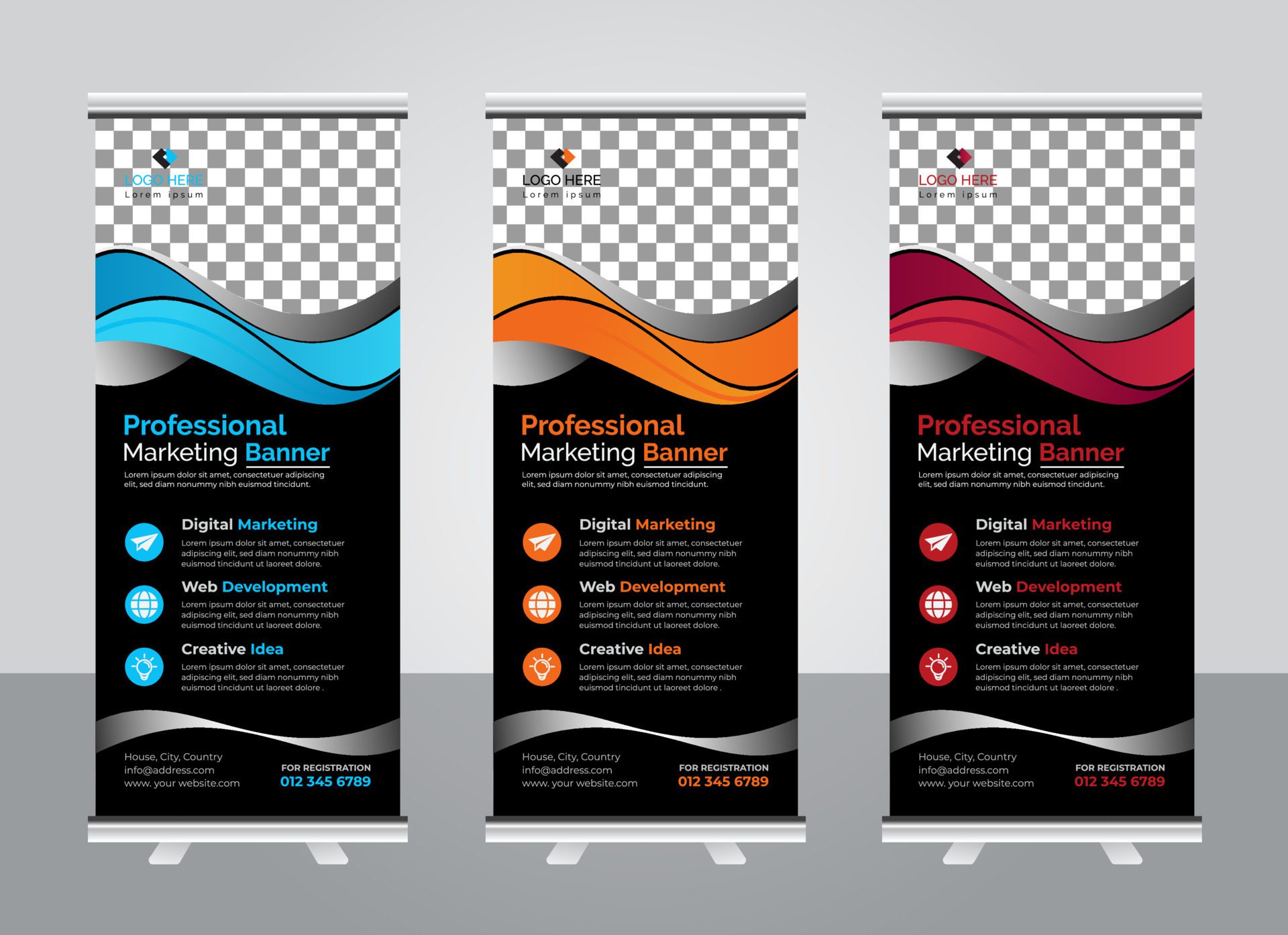 Corporate colorful roll up banner design template Free Vector