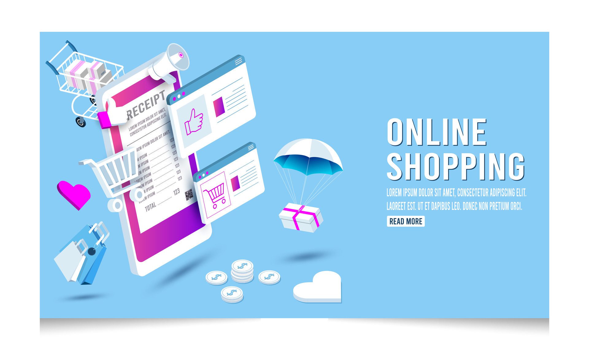 Shopping online concept for website, mobile application, web banner, info graphics or discount coupons. Vector illustration EPS 10 Free Vector