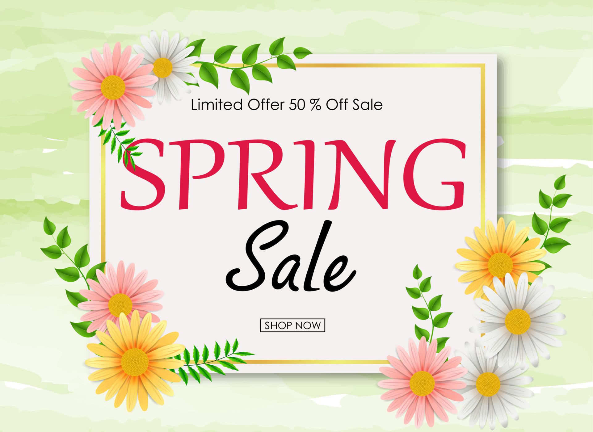 Spring sale background banner with beautiful colorful flower Free Vector