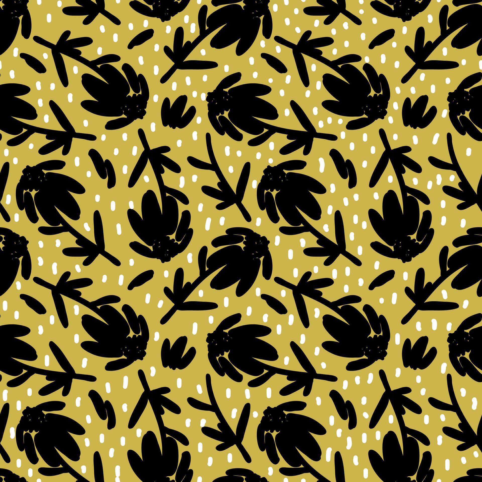 Chamomile seamless pattern with black flowers. Vector endless floral background. Fabric design, wrapping paper, textile design Stock Free