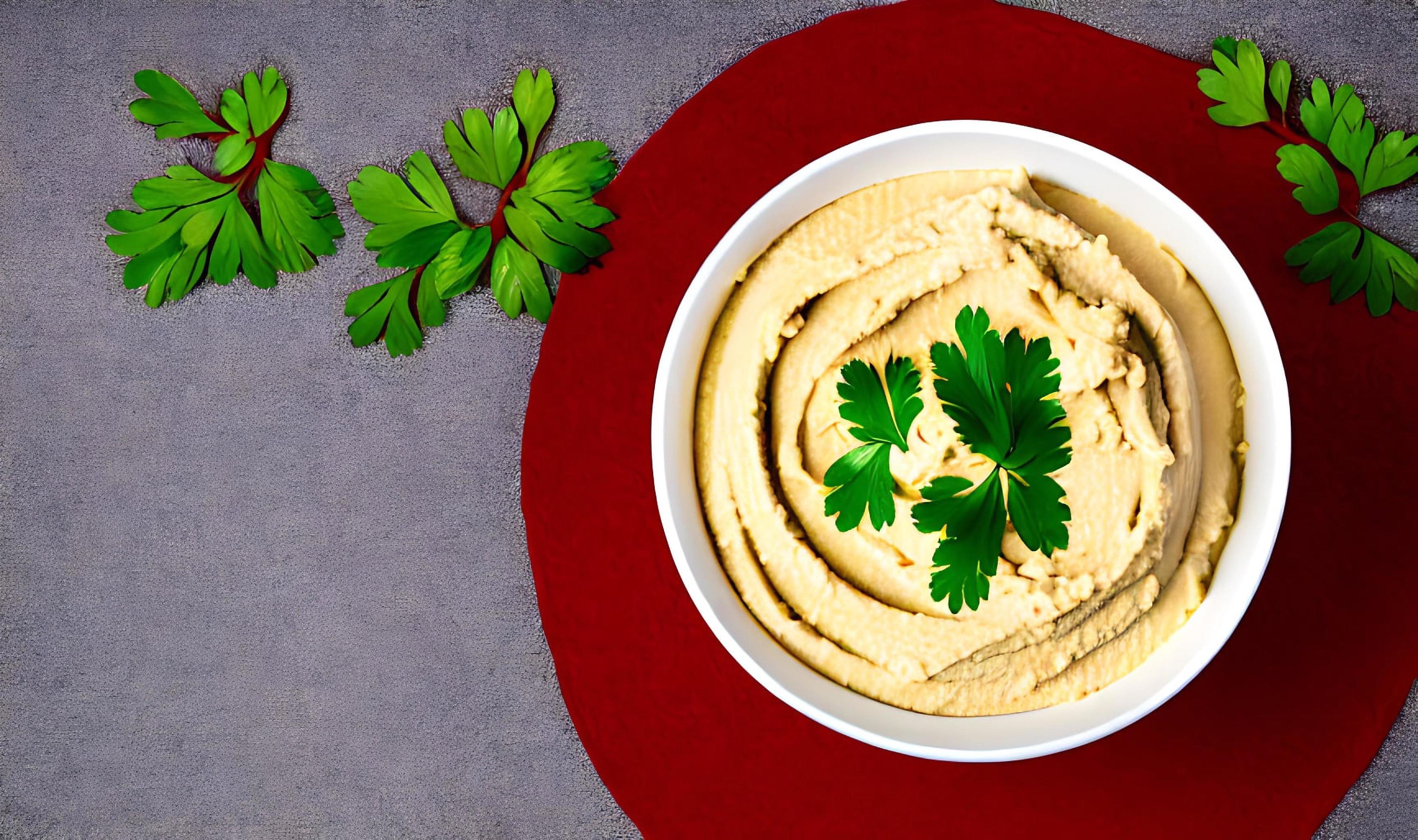 Healthy food. Traditional freshly made organic hummus. Stock Free