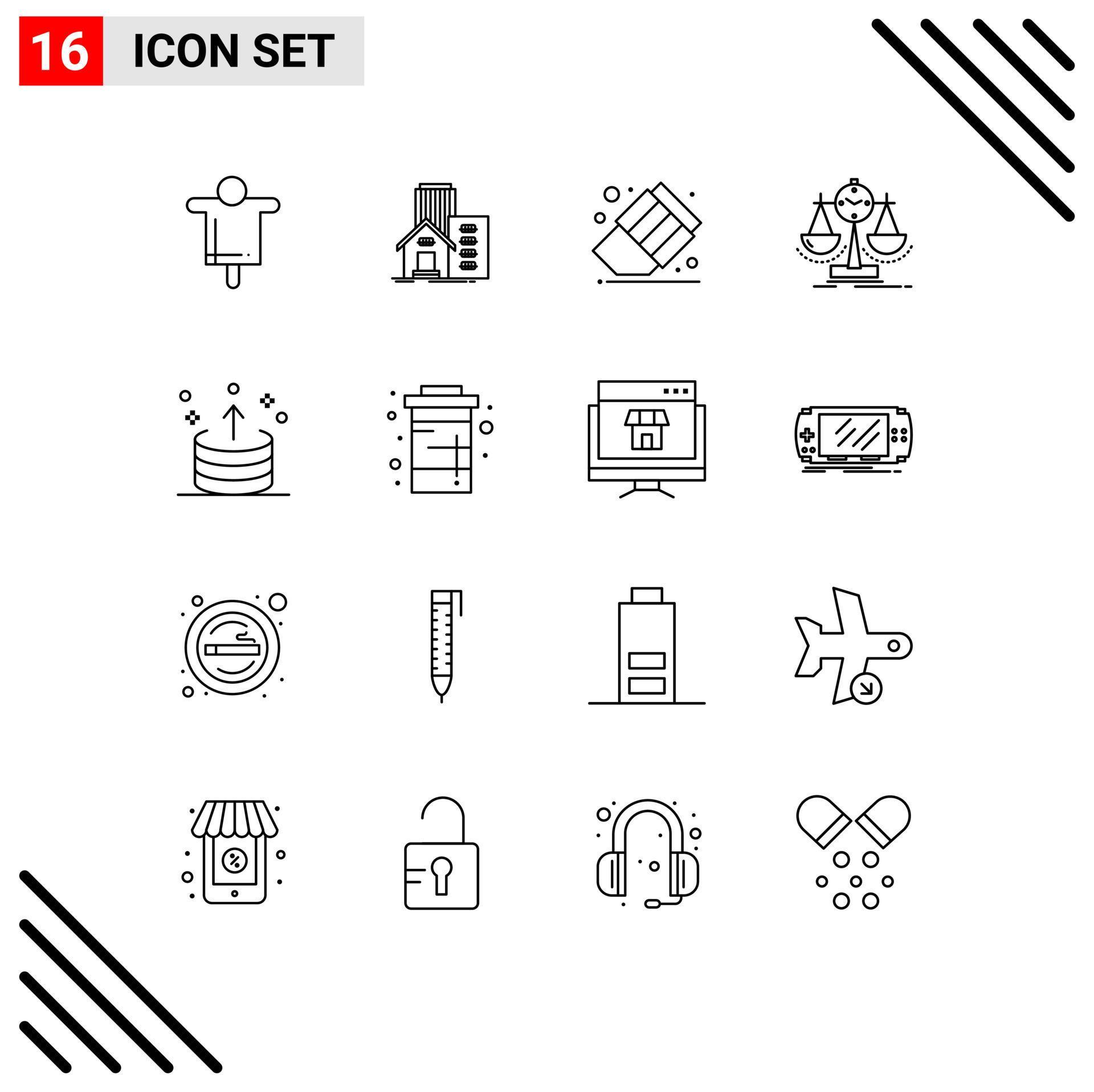 Set of 16 Modern UI Icons Symbols Signs for arrow scorecard office measure balanced Editable Vector Design Elements Stock Free