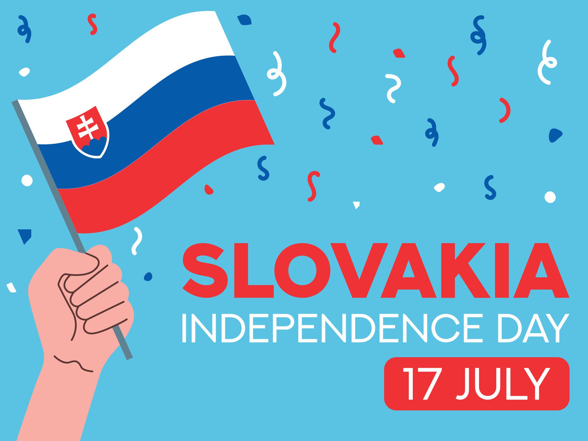 slovakia independence day 17 July. slovakia flag in hand. Greeting card, poster, banner template Free Vector