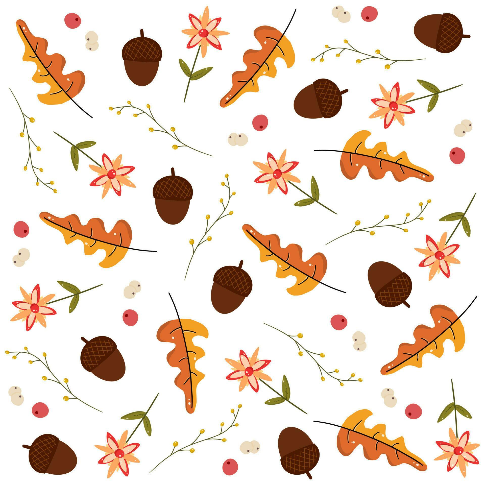 autumn leaves, nut and flower seamless pattern Stock Free