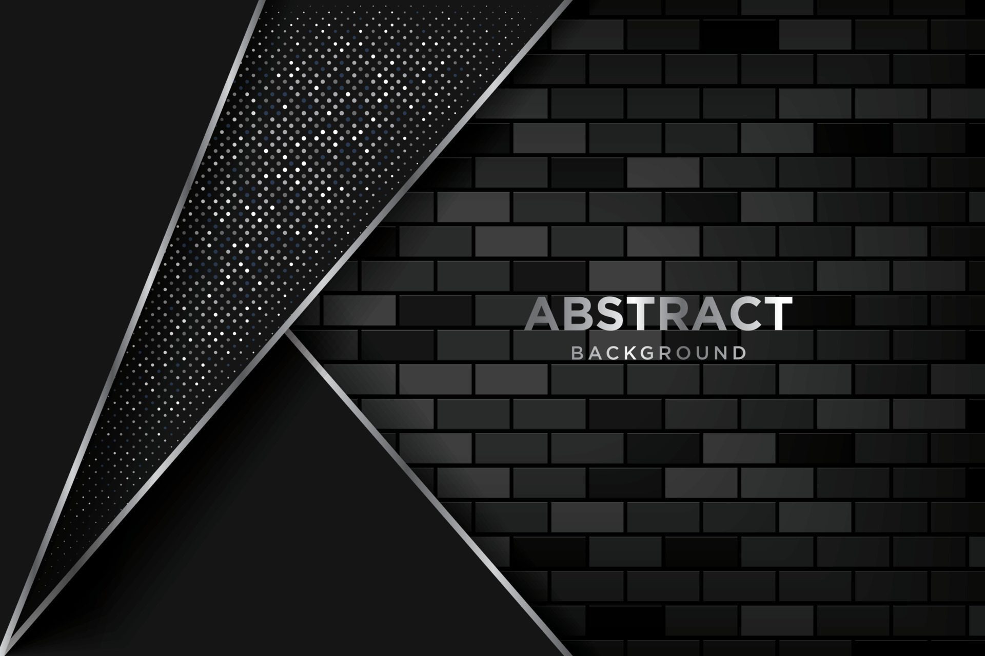 Layers of abstract 3D background overlapping silver glitter with realistic dark brick wall. Free Vector