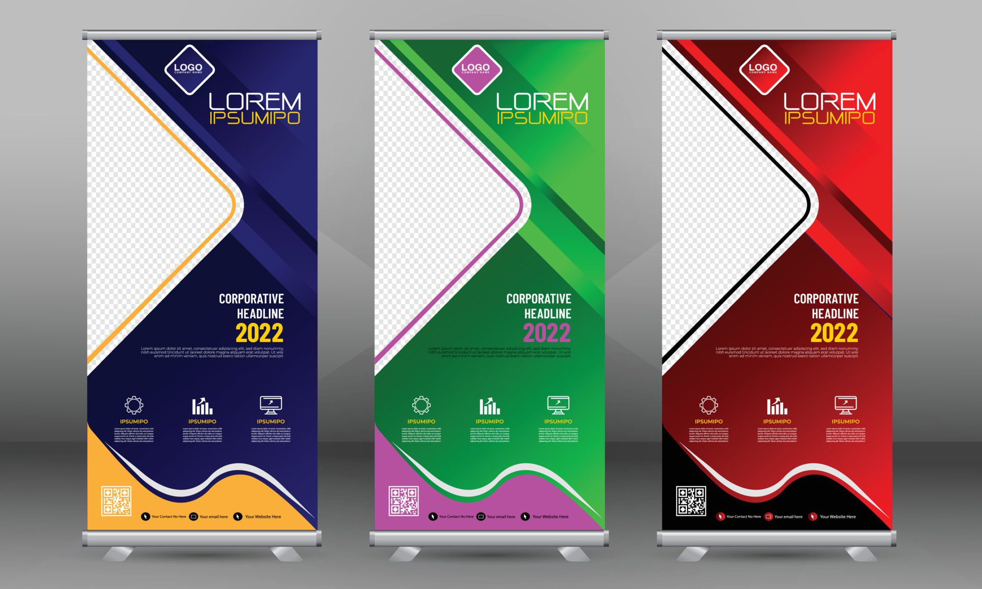 creative business roll up banner design. Standee Design Banner, Corporate digital Roll Up Banner. Free Vector