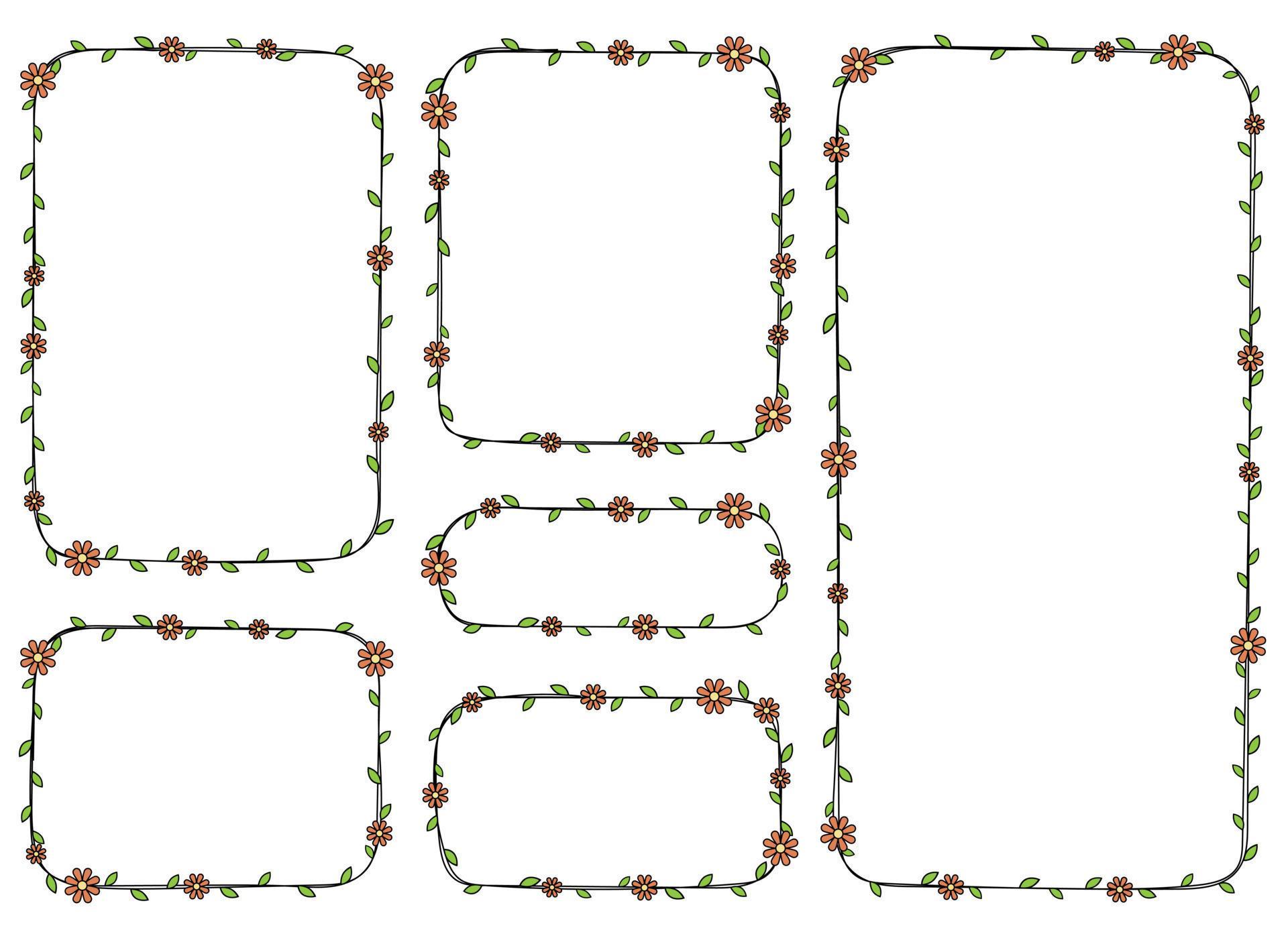 Hand drawn rectangle frame decoration element with flowers and leaves vector set Stock Free