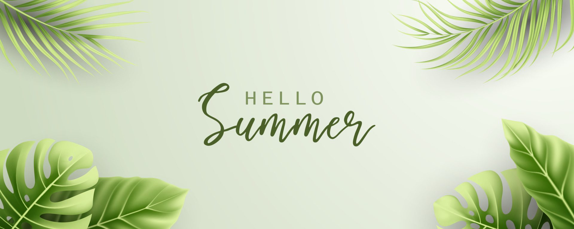 Elegant summer banner with realistic tropical leaves Free Vector