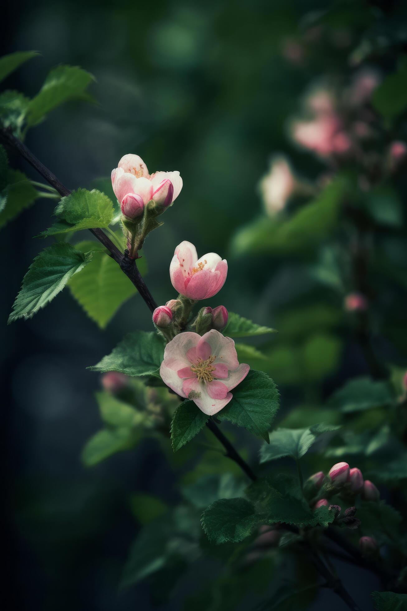 Pink flowers on tree. Illustration Stock Free