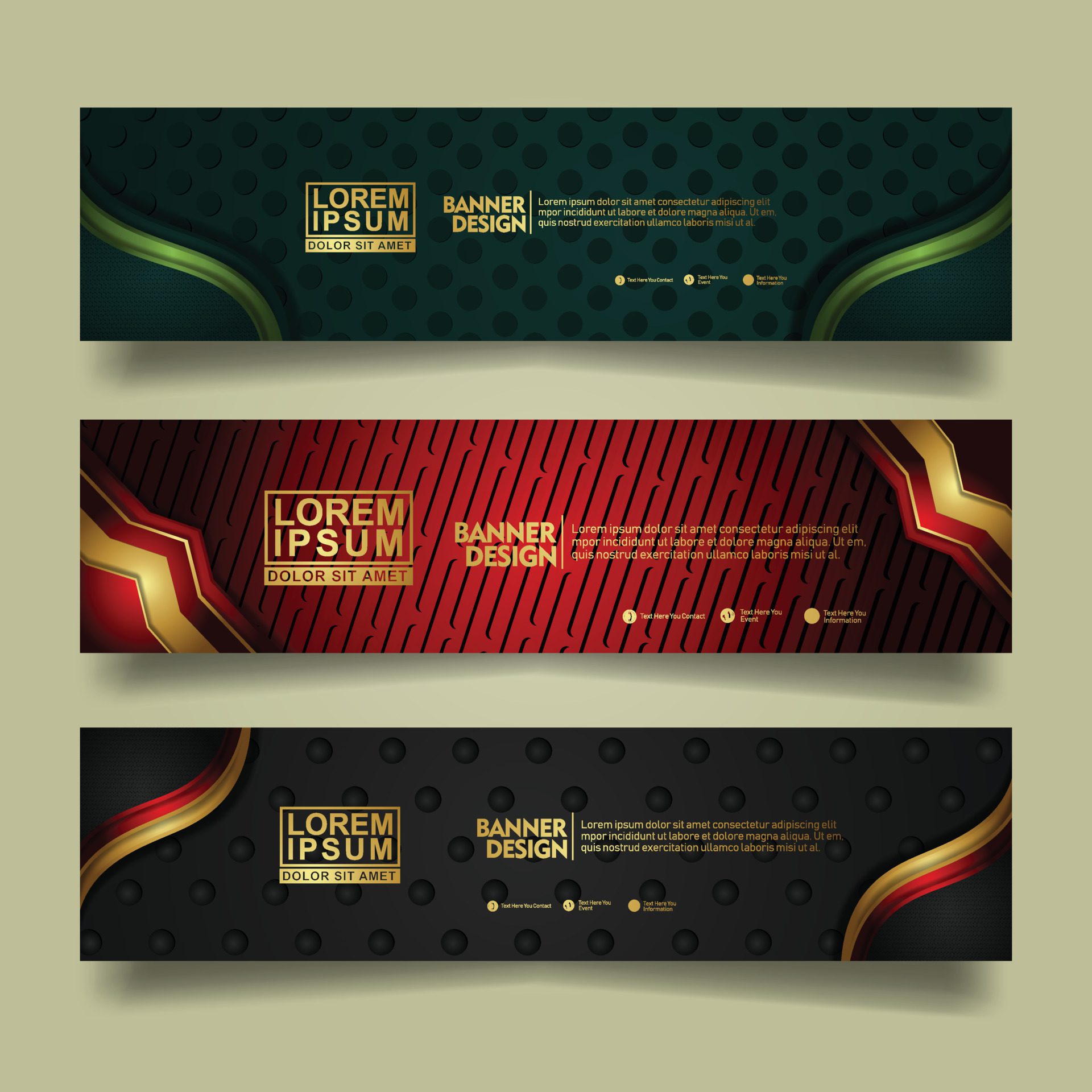 Set banner template design with luxury and elegant lines shape ornament effect on texture pattern background Free Vector