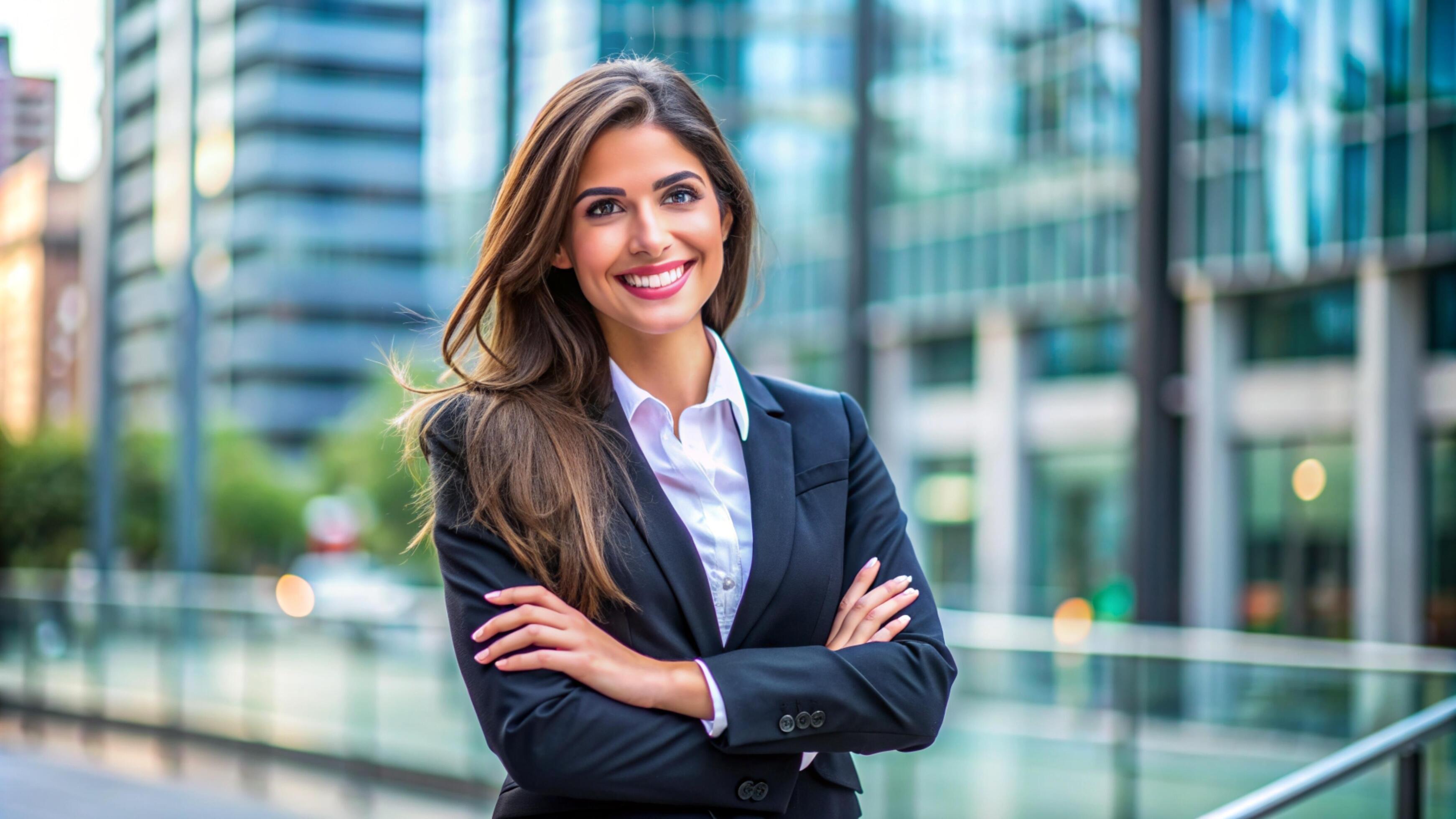 A Young happy pretty smiling professional business woman Stock Free