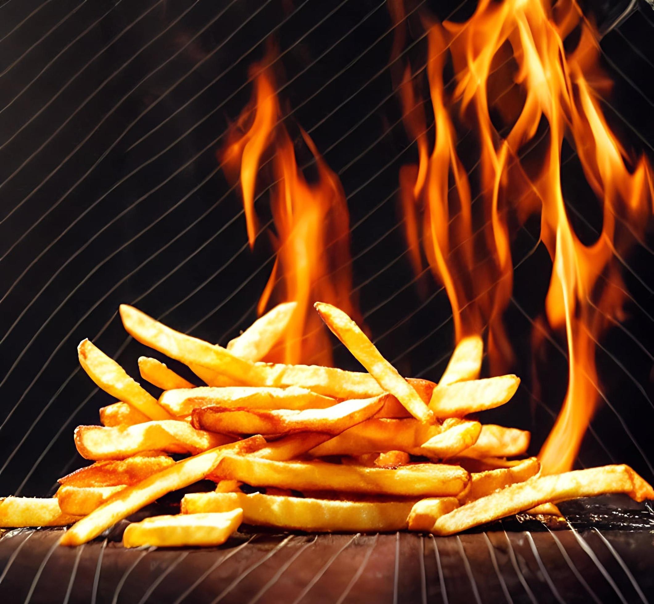 Delicious hot and crispy fried potatoes. Fast food and restaurant products. Stock Free