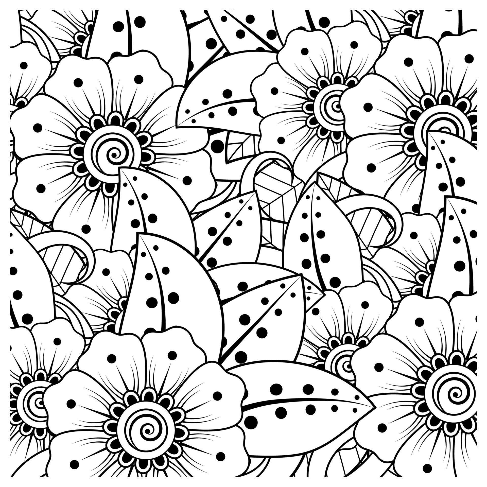 Flowers in black and white. Doodle art for coloring book Stock Free