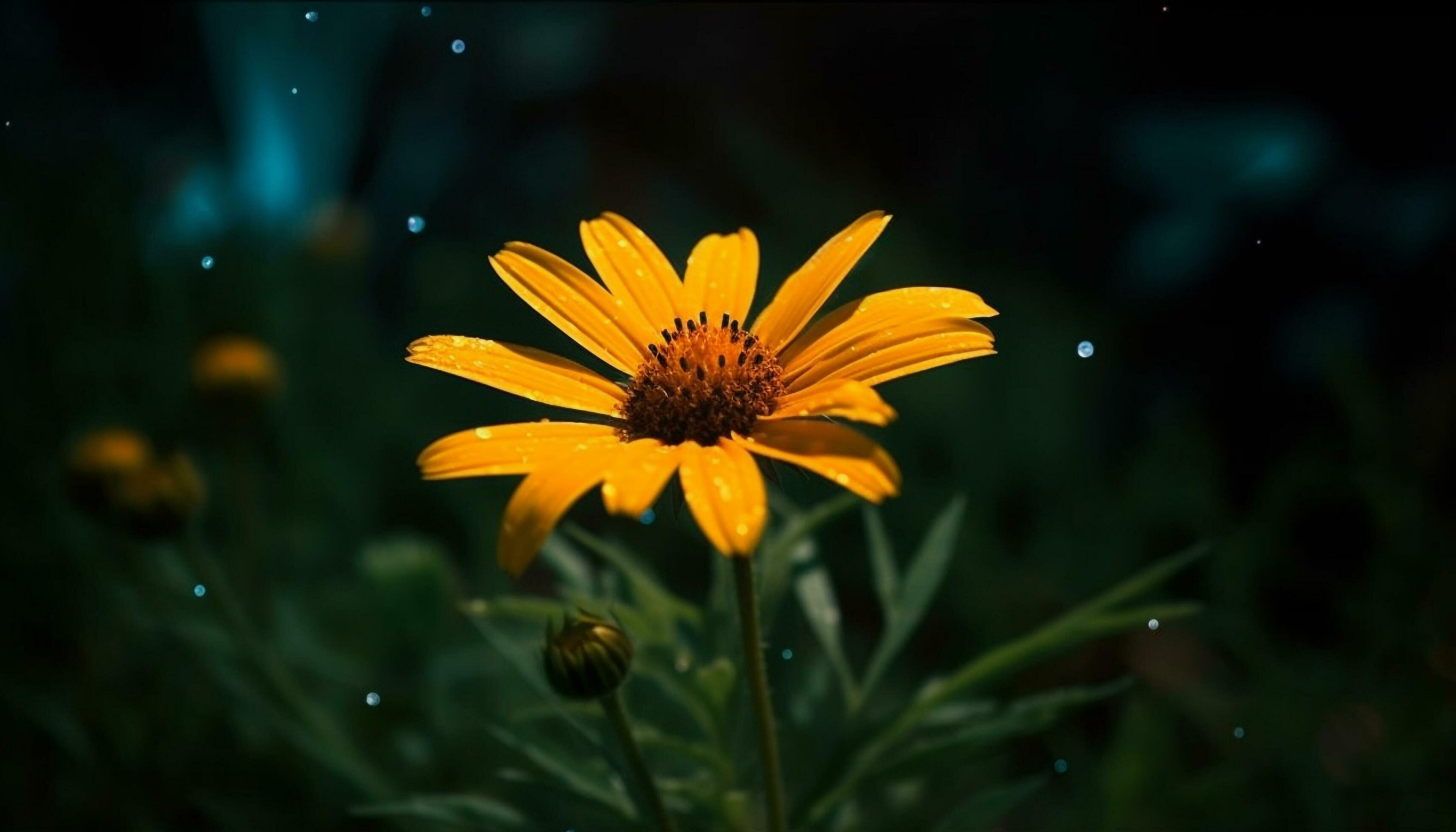 Yellow daisy petal, green meadow, single flower, vibrant wildflower generated by AI Stock Free