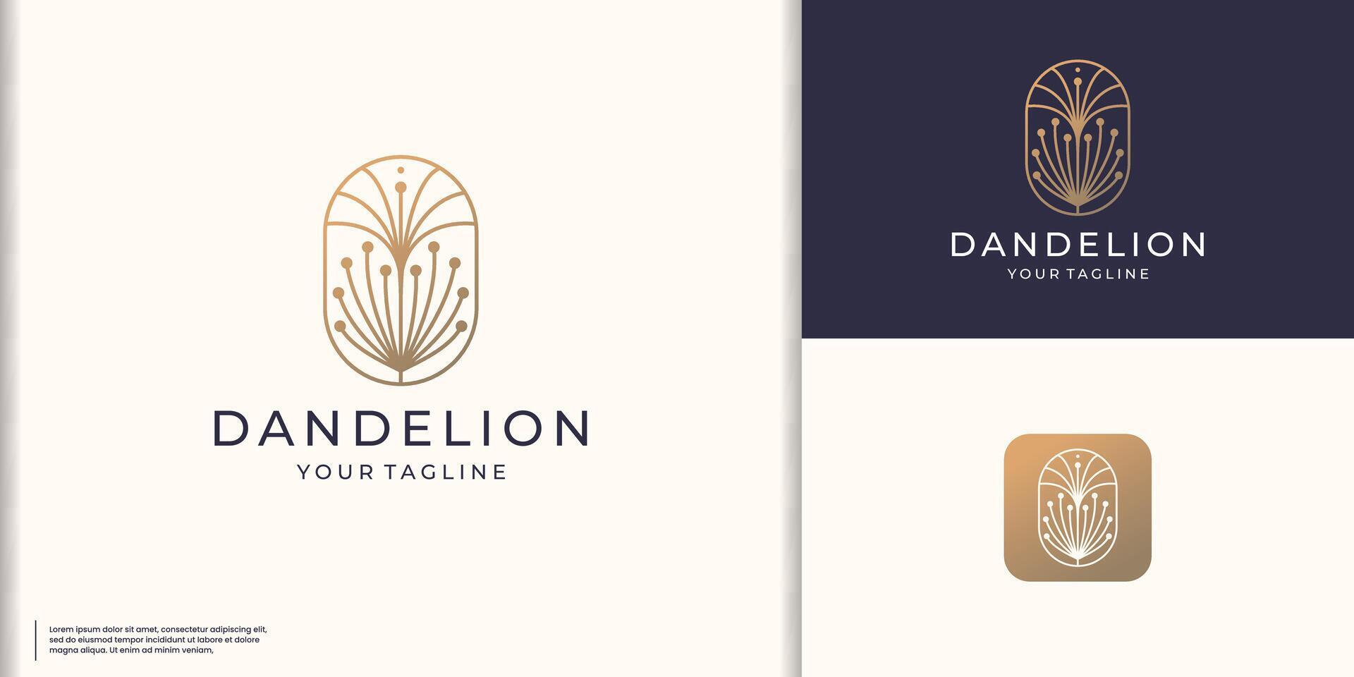 hand drawn abstract Dandelion flower logo. feminine design, luxury nature, line art style, element. Stock Free