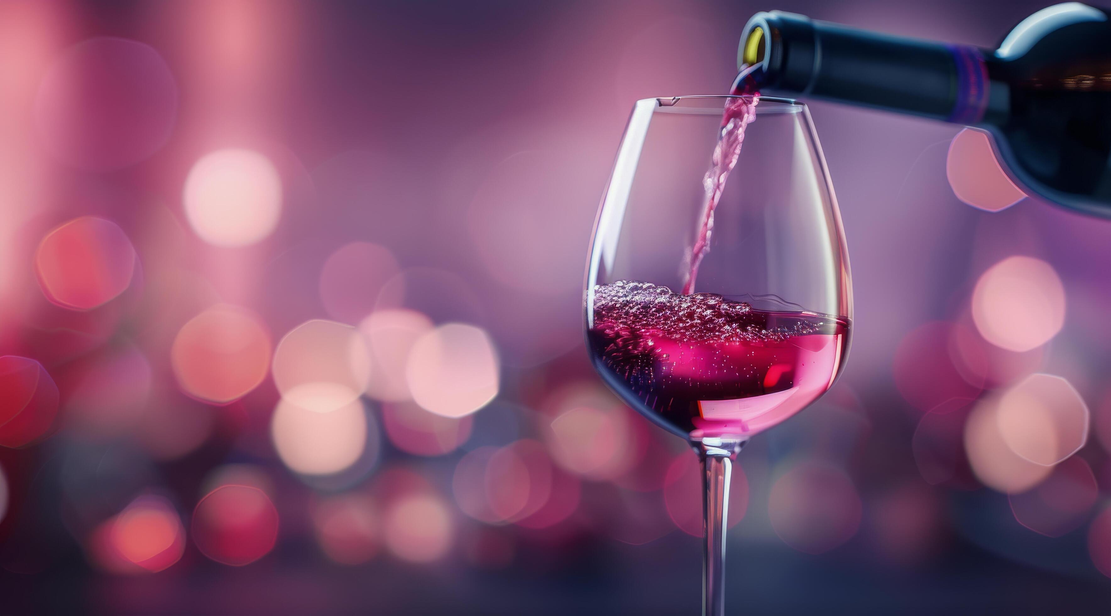 Red Wine Pouring Into Glass Against Bokeh Background Stock Free