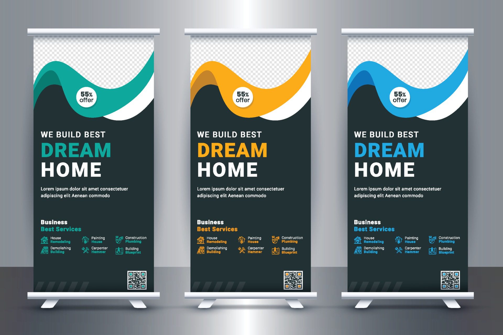 Free Real Estate Roll-Up Banner Design for Real Estate Company with Vector Free Vector