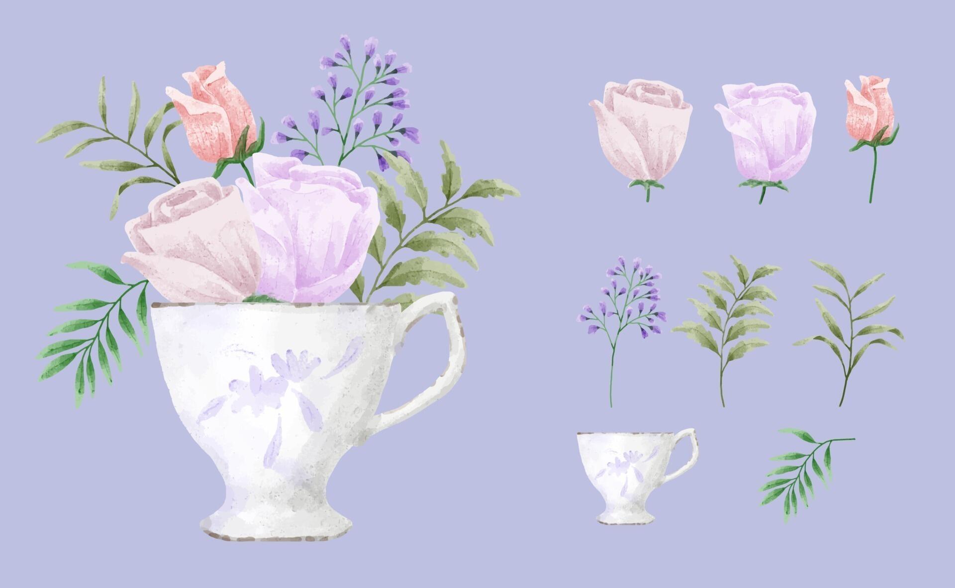 A set of flowers painted in watercolor for designer work create Stock Free