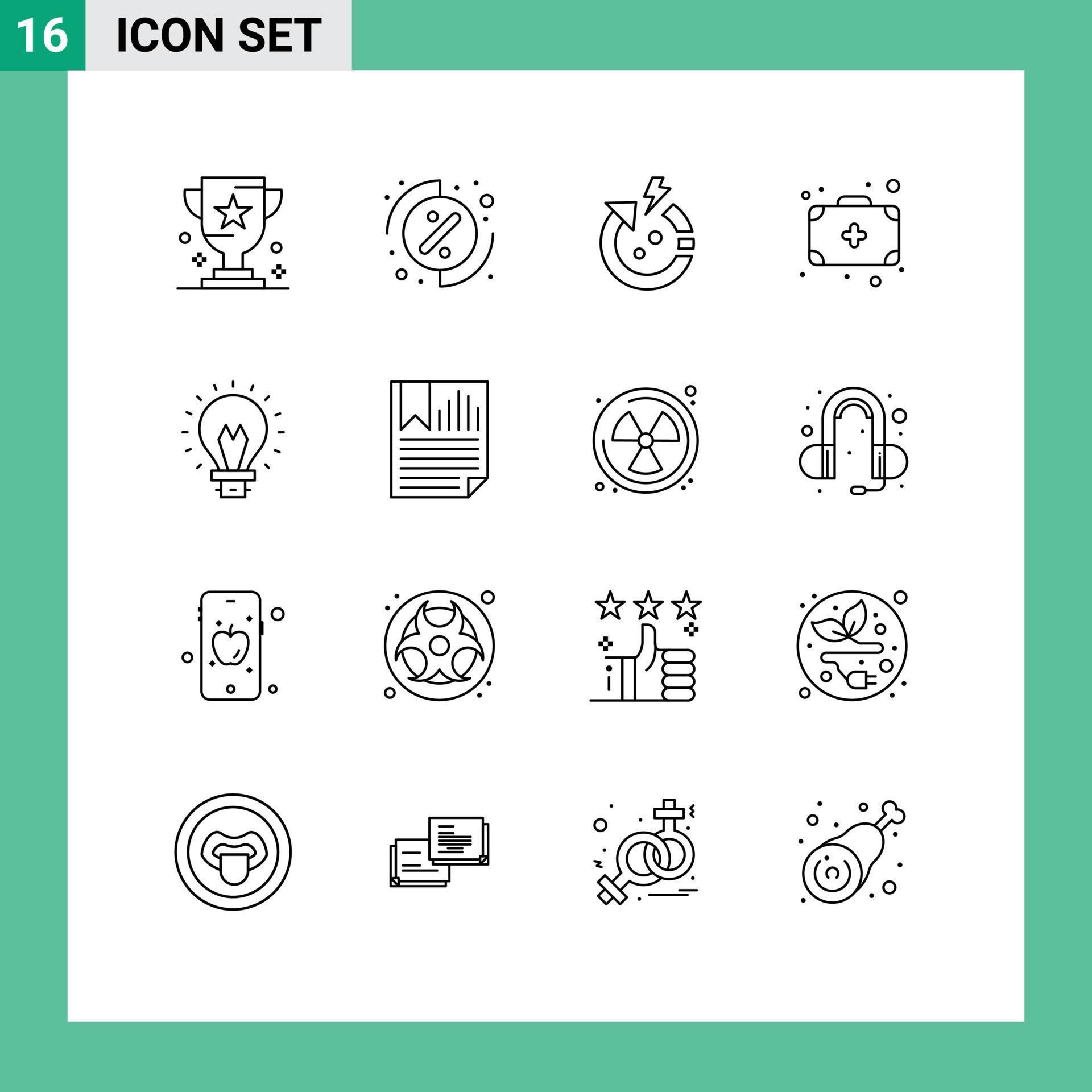 Modern Set of 16 Outlines Pictograph of innovation bulb arrow medicine bag Editable Vector Design Elements Stock Free