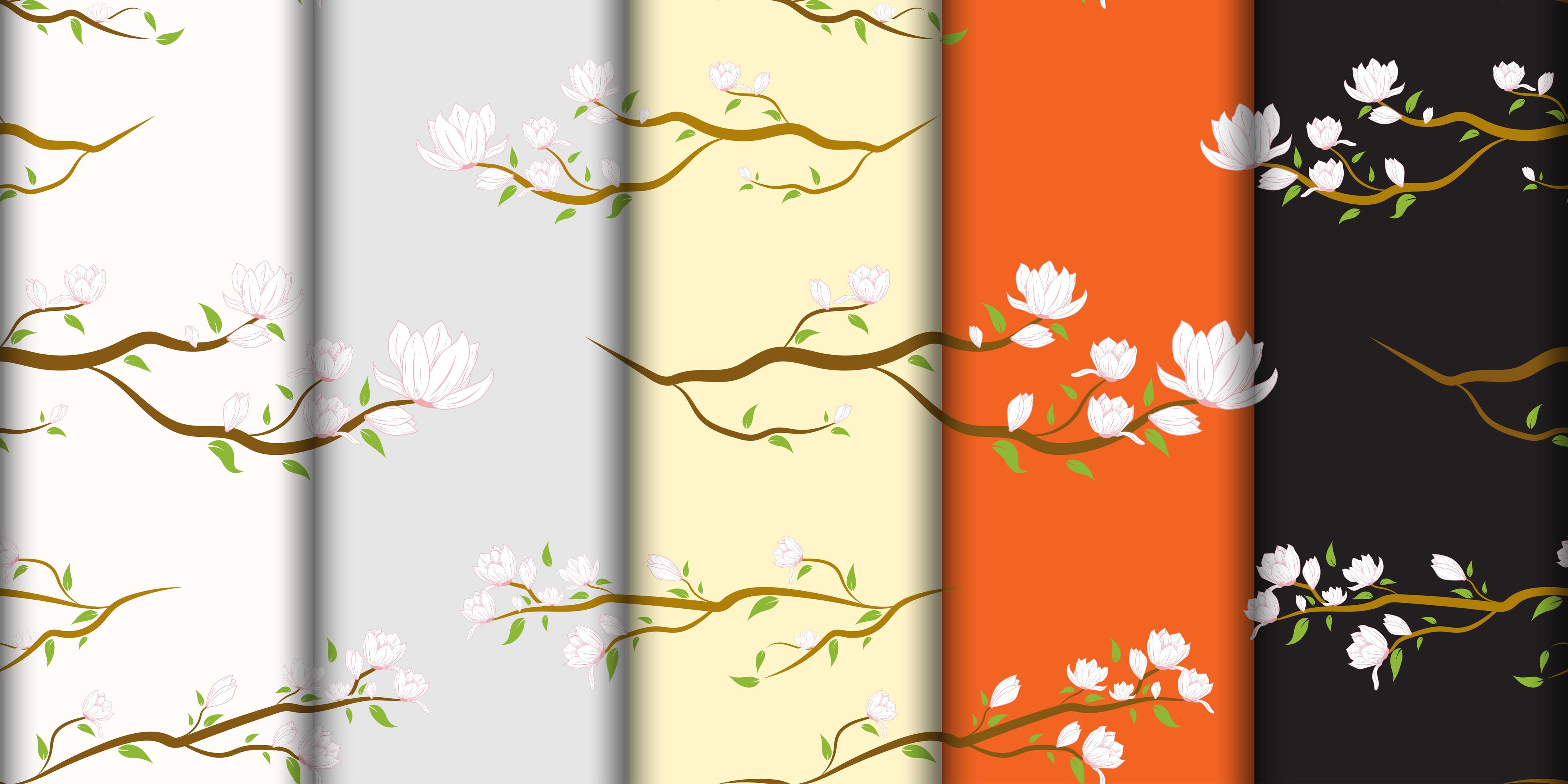 White Japanese Flowers on Branch Pattern Set Stock Free