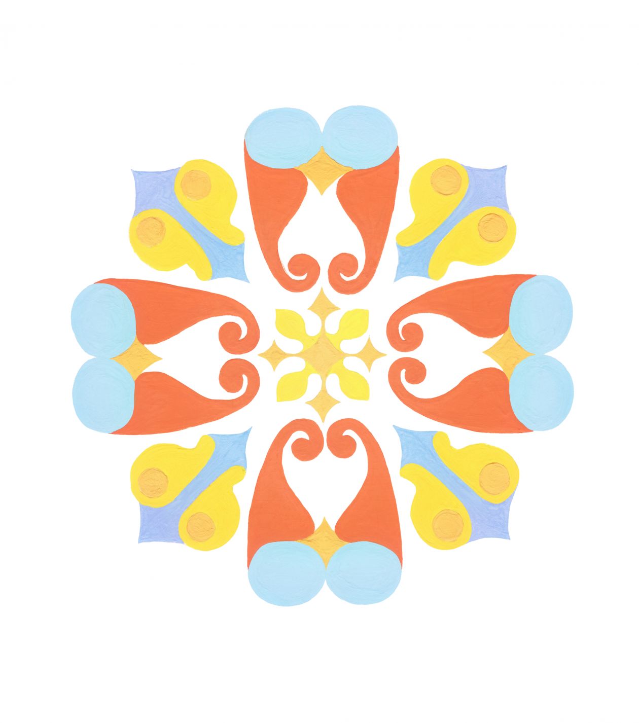 Oriental ornament. Painted in gouache. Symmetric image. Isolated white. Stock Free