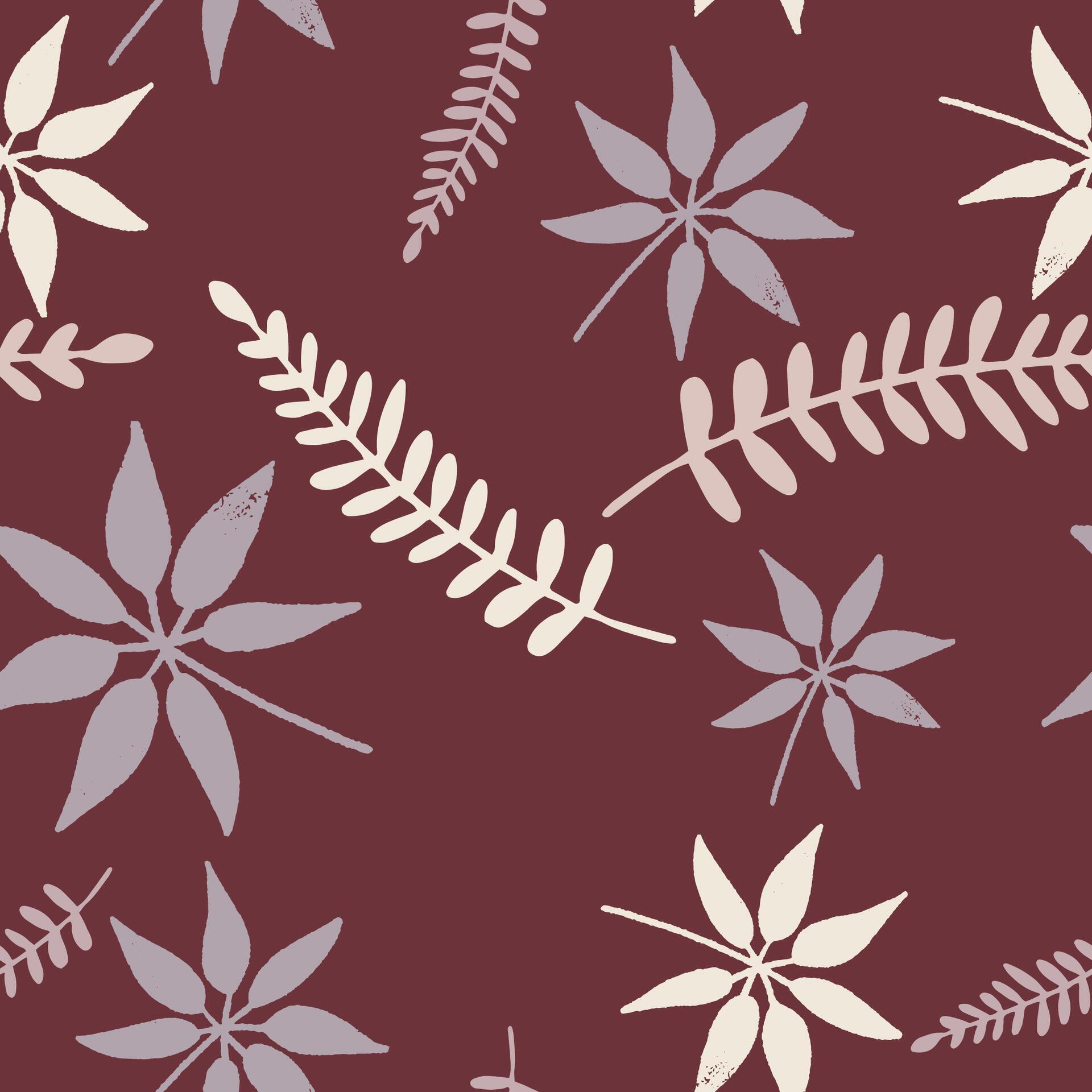 Leaves and flowers. Hand-drawn graphics. Seamless patterns for fabric and packaging design. Vector drawing of botany. Stock Free