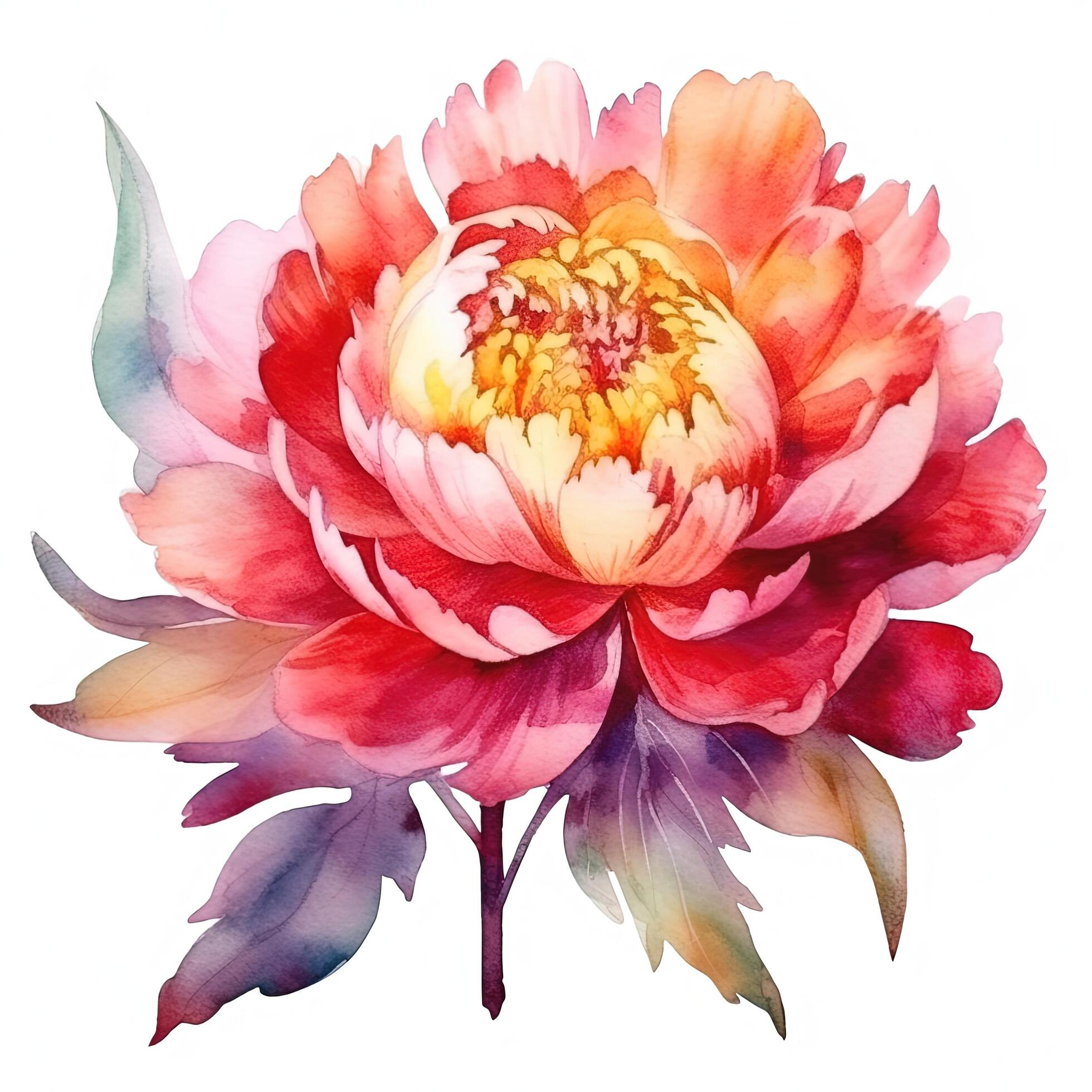 Watercolor beautiful peony flower. Illustration Stock Free