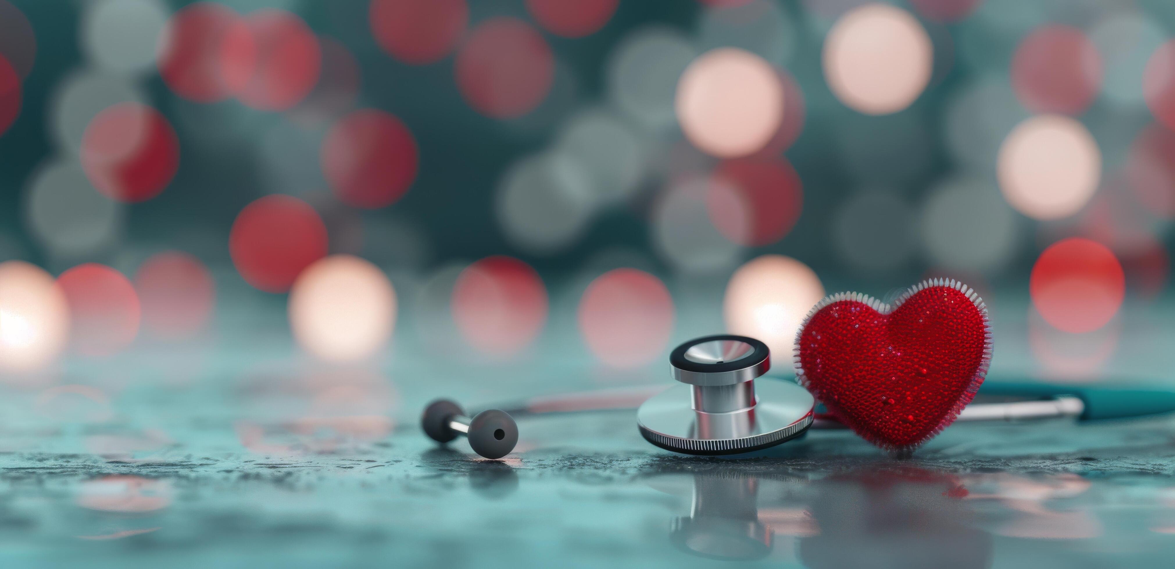 Red Heart and Stethoscope on Blue Background Stock Free