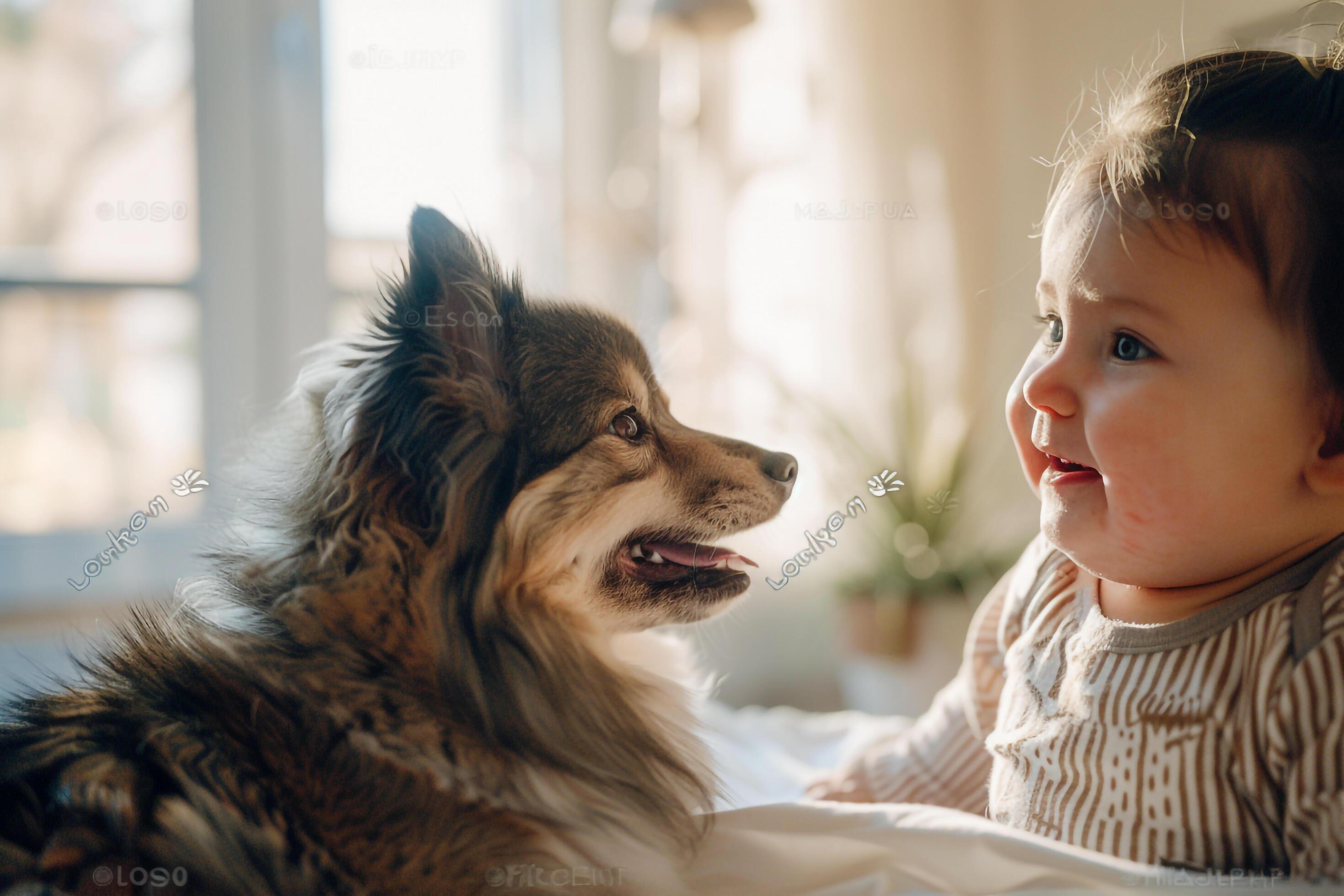 Baby with Family Pet Adorable and Loving Moments Stock Free