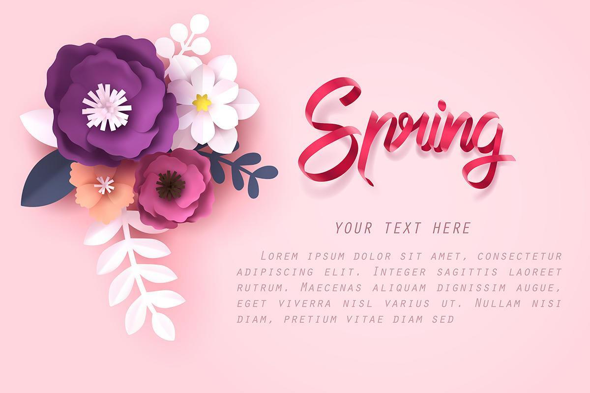 Paper art of Flower and Spring calligraphy lettering Stock Free