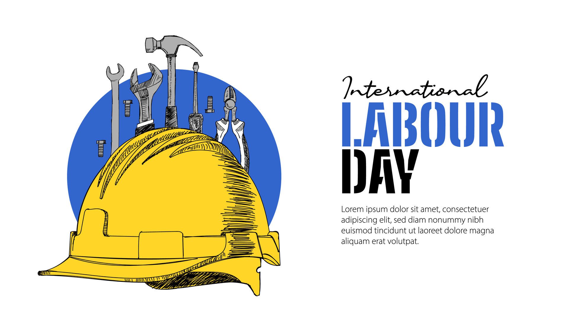 International Labour Day Banner With Hard Safety Helmet Tool Hand Drawn Illustration Free Vector