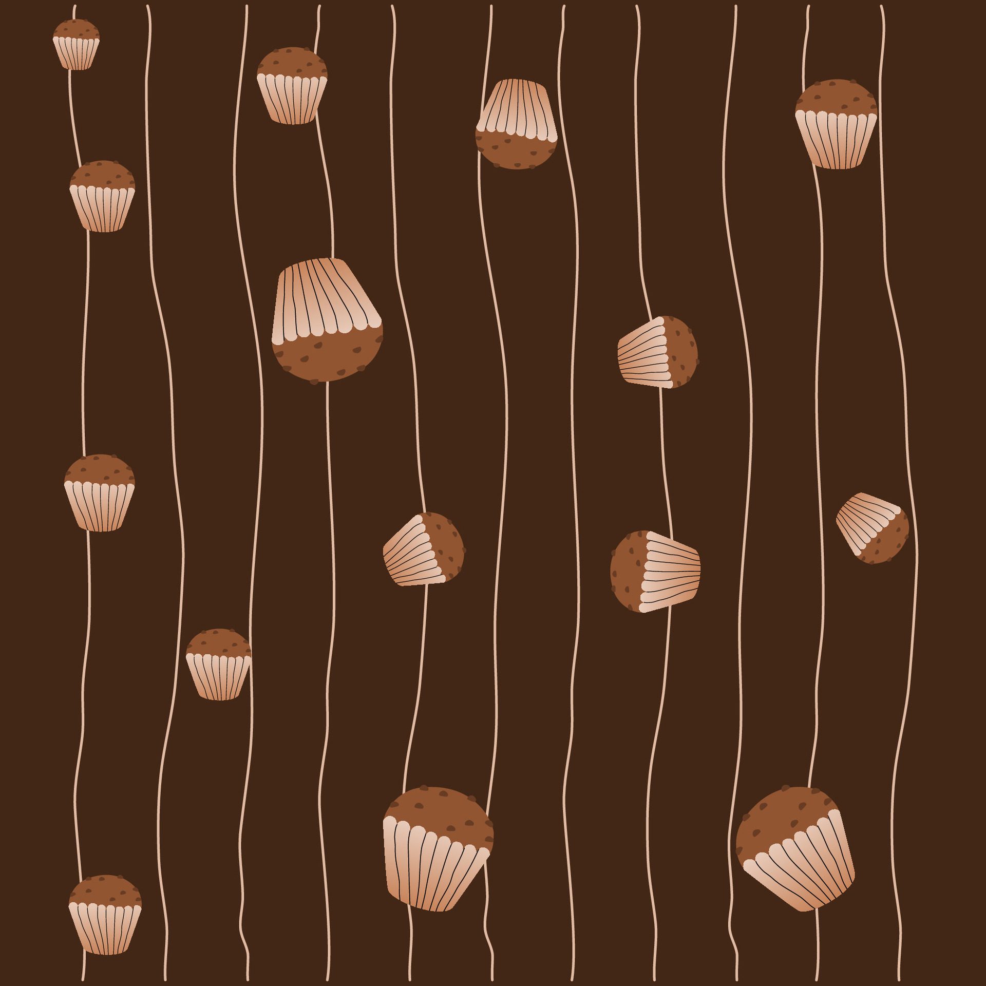 Cupcake and abstract line pattern on brown background. Breakfast pattern for wallpaper, surface design and fabric pattern Free Vector