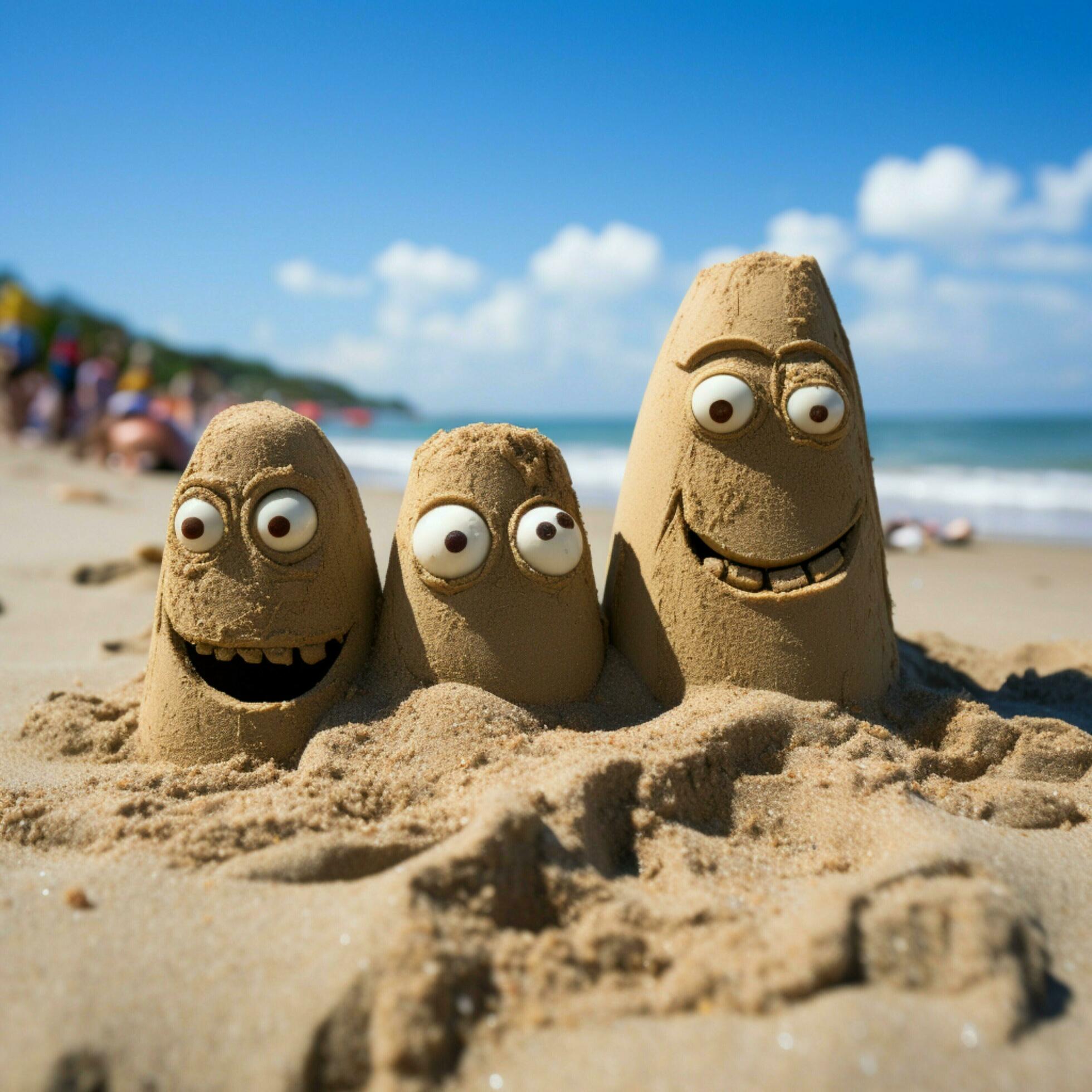 Seashore family Family Face symbol on sandy beach, offering ample copy space For Social Media Post Size AI Generated Stock Free