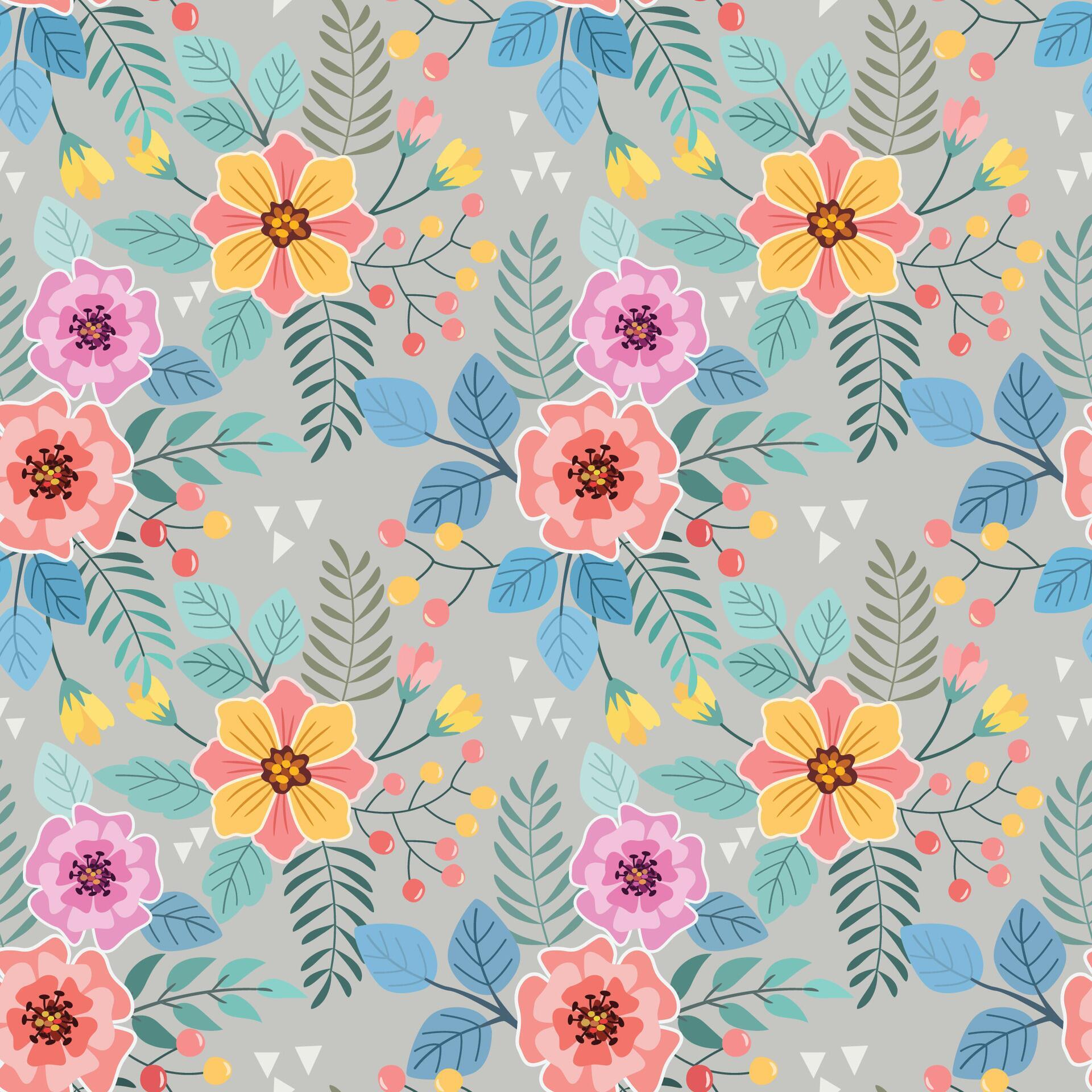 Colorful hand draw flowers seamless pattern. Stock Free